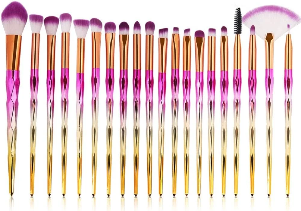 LINGLING-MAKEUP BRUSH براش آرایشی بنفش، ست 20 عددی براش آرایشی الماس، براش فونداسیون پودر رژگونه سایه چشم رژ لب، آرایش متفرقه و بادوام، حمل آسان (رنگ: گرادیان قرمز)