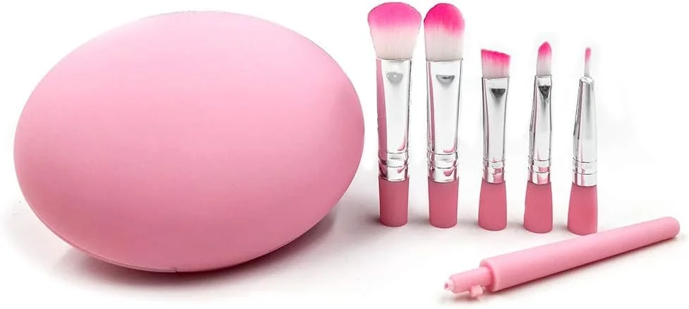 LINGLING-MAKEUP BRUSH صورتی، ست 5 تایی برس کوچک با روکش سخت، برس آرایشی با سر قابل تعویض، جعبه مسافرتی قابل حمل 5 برس کوچک آرایشی، بادوام و حمل آسان (رنگ: صورتی)