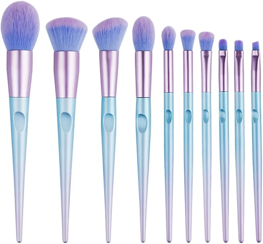 ست برس آرایشی لینجولی 10 عددی، شامل برس خط چشم، سایه چشم، پودر، رژگونه و ابزارهای آرایش صورت