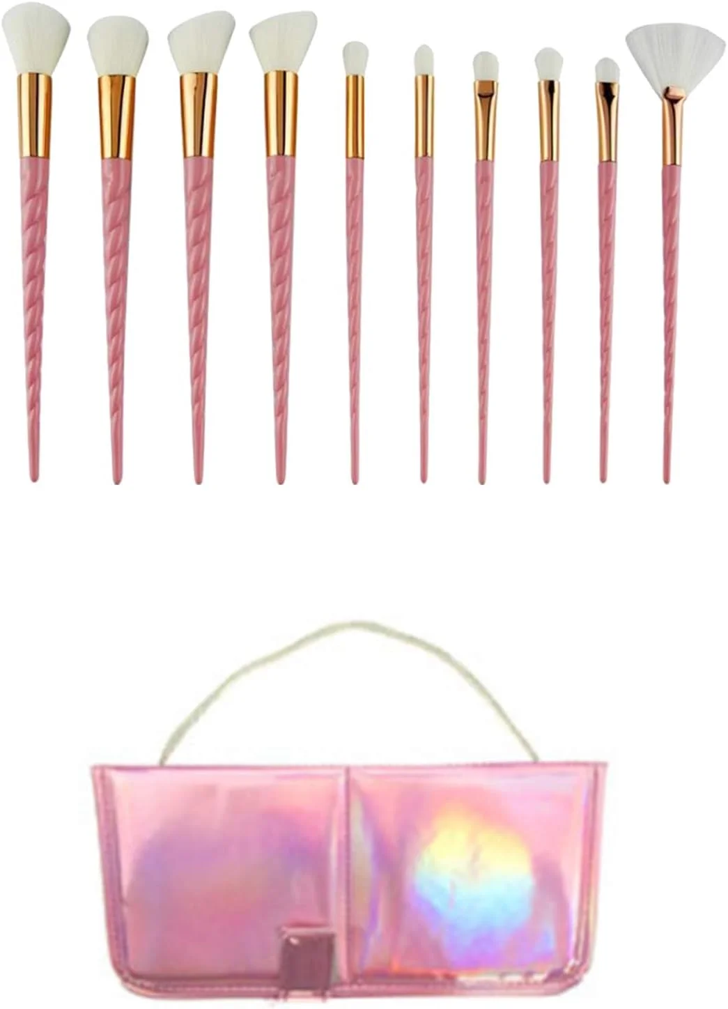 لتوج دبستانی تک شاخ 10 تکه ست برس آرایشی سایه چشم و رژگونه با کیف صورتی