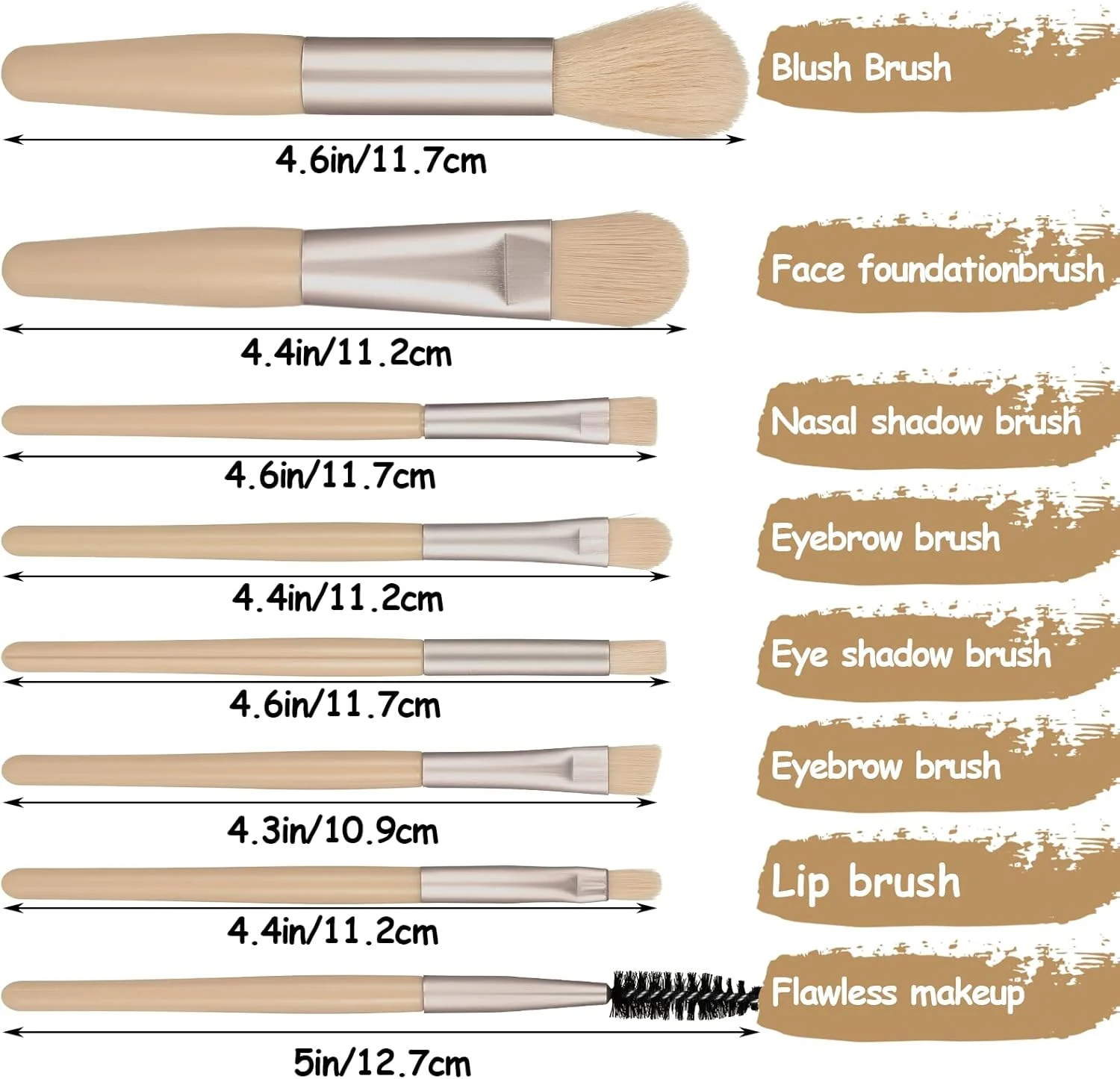 ست برس آرایشی مسافرتی لمسیما، 12 عددی، کیف برس، هدیه ساقدوش عروس، برس های آرایشی صورت با الیاف مصنوعی، برس رژگونه زاویه دار برای هدیه مهمانی مجردی و عروسی (بژ عاجی)
