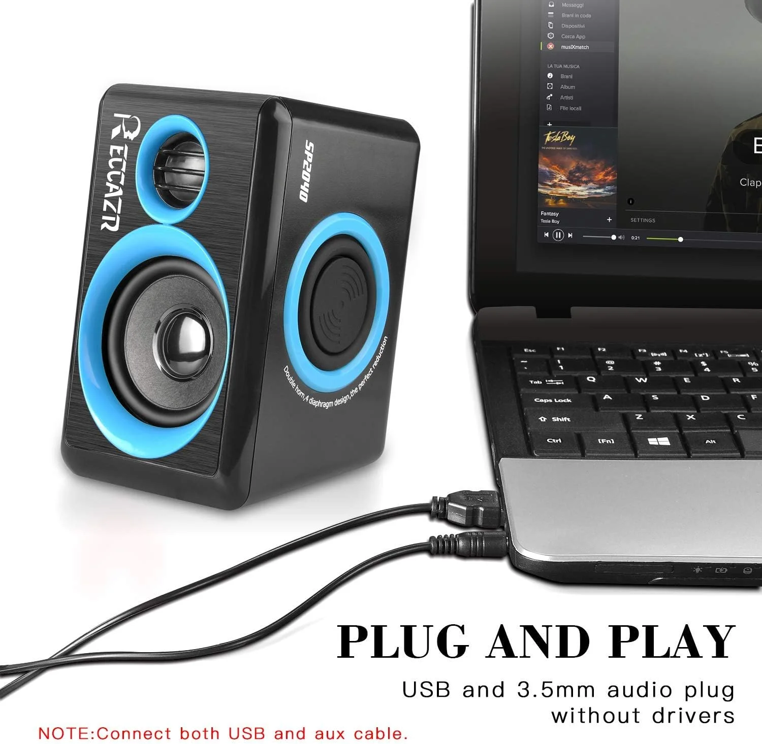 اسپیکر کامپیوتر فراگیر RECCAZR با باس عمیق، اسپیکر چند رسانه ای سیمی USB برای رایانه شخصی/لپ تاپ/تلفن هوشمند، دارای چهار دیافراگم بلندگوی داخلی اسپیکر کامپیوتر فراگیر RECCAZR با باس عمیق، اسپیکر چند رسانه ای سیمی USB برای رایانه شخصی/لپ تاپ/تلفن هوشمند، دارای چهار دیافراگم بلندگوی داخلی