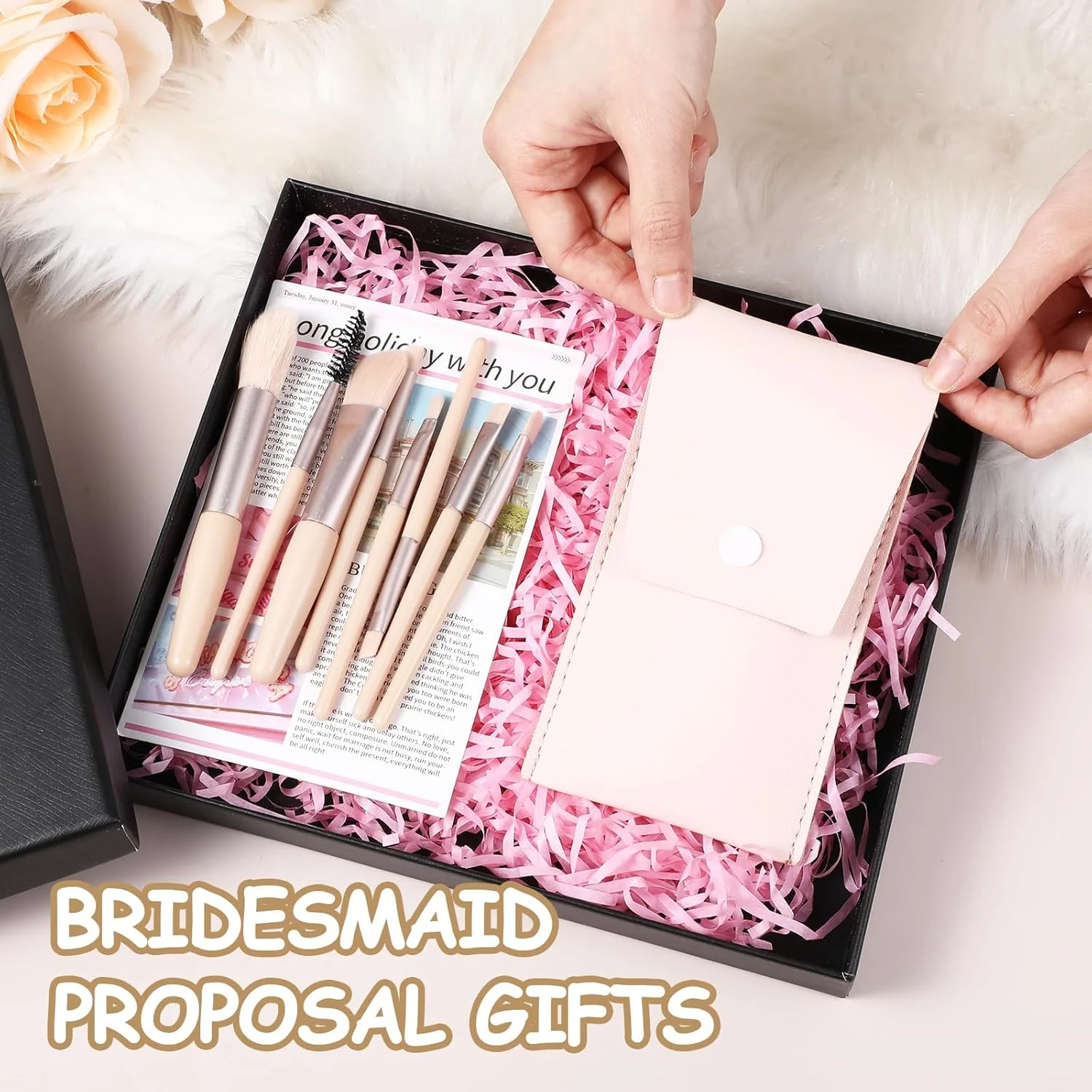 ست برس آرایشی مسافرتی لمسیما، 12 عددی، کیف برس، هدیه ساقدوش عروس، برس های آرایشی صورت با الیاف مصنوعی، برس رژگونه زاویه دار برای هدیه مهمانی مجردی و عروسی (بژ عاجی)