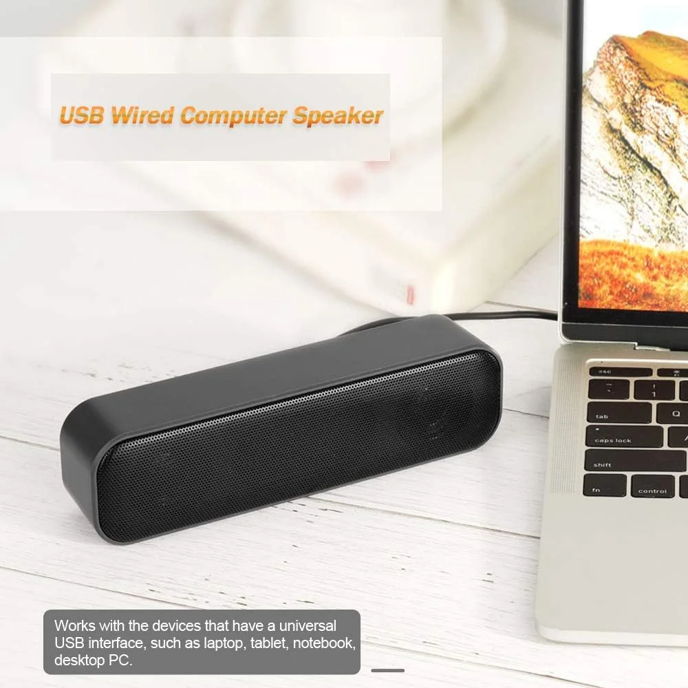 اسپیکر دسکتاپ ساندبار با تغذیه USB، اسپیکر سیمی کامپیوتر، جعبه صدا برای تلویزیون، کامپیوتر رومیزی، لپ تاپ
