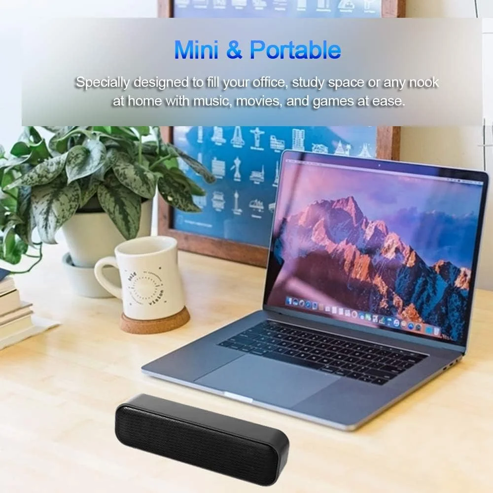اسپیکر دسکتاپ ساندبار با تغذیه USB، اسپیکر سیمی کامپیوتر، جعبه صدا برای تلویزیون، کامپیوتر رومیزی، لپ تاپ