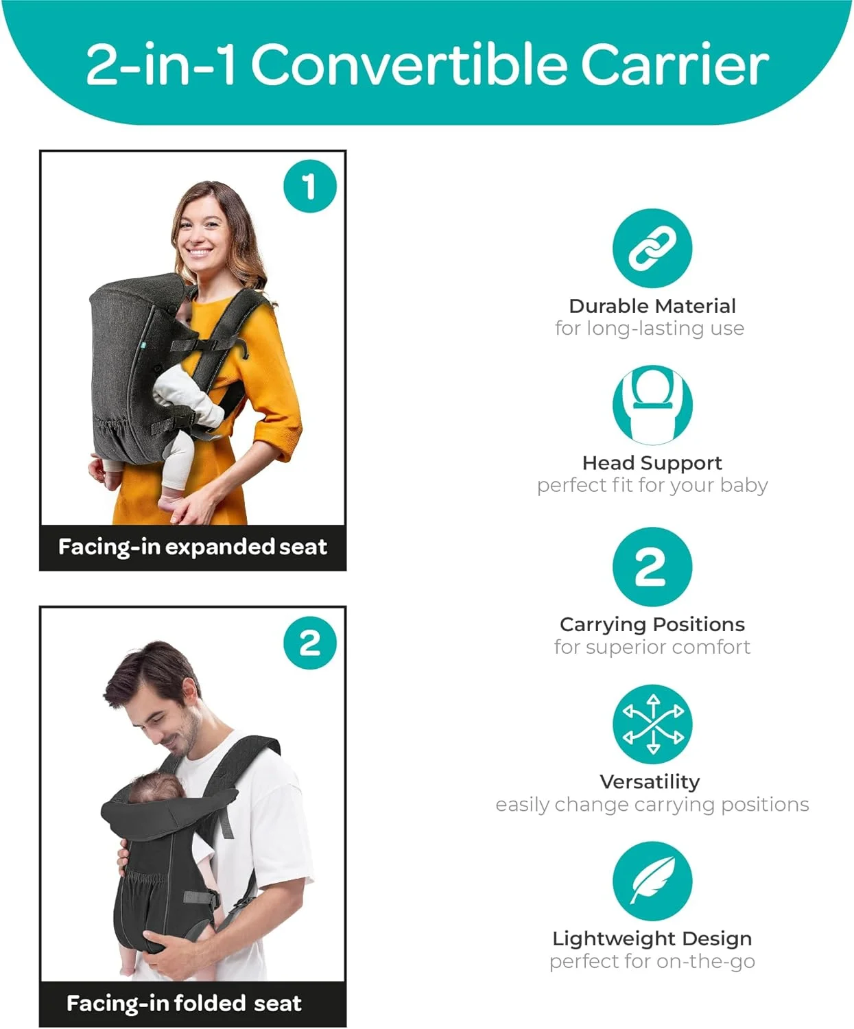 آغوشی دو طرفه کودک مون برند KaryGo - سبک، ارگونومیک، طراحی قابل تبدیل با پشتیبانی سر پد دار و بند های قابل تنظیم - مناسب برای وزن 3.6 تا 15 کیلوگرم - خاکستری آغوشی دو طرفه کودک مون برند KaryGo - سبک، ارگونومیک، طراحی قابل تبدیل با پشتیبانی سر پد دار و بند های قابل تنظیم - مناسب برای وزن 3.6 تا 15 کیلوگرم - خاکستری