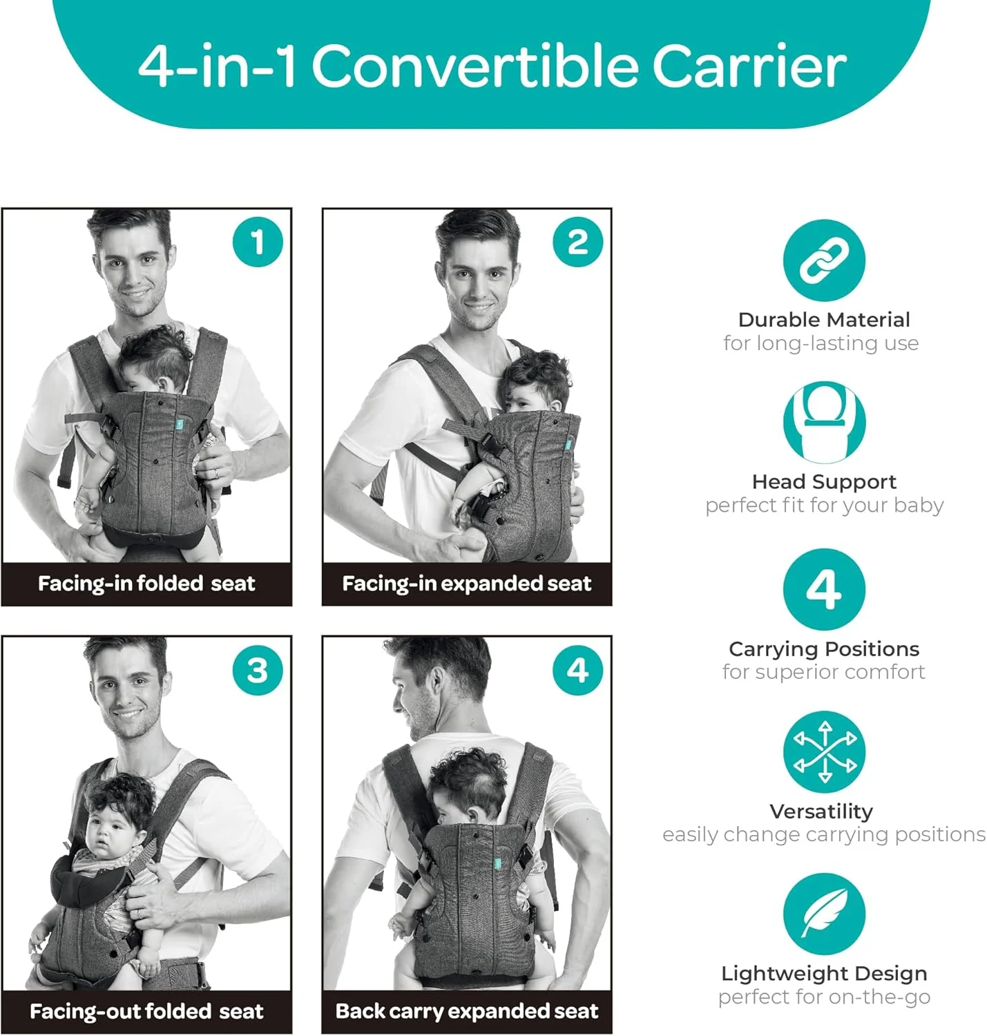 آغوشی نوزاد 4 در 1 دو طرفه Moon Brand KaryGo - سبک وزن، ارگونومیک، طراحی تبدیل پذیر با پشتیبانی سر پد دار و بند های قابل تنظیم - 39x20x51 سانتی متر، برای وزن 3.6-15 کیلوگرم - خاکستری آغوشی نوزاد 4 در 1 دو طرفه Moon Brand KaryGo - سبک وزن، ارگونومیک، طراحی تبدیل پذیر با پشتیبانی سر پد دار و بند های قابل تنظیم - 39x20x51 سانتی متر، برای وزن 3.6-15 کیلوگرم - خاکستری