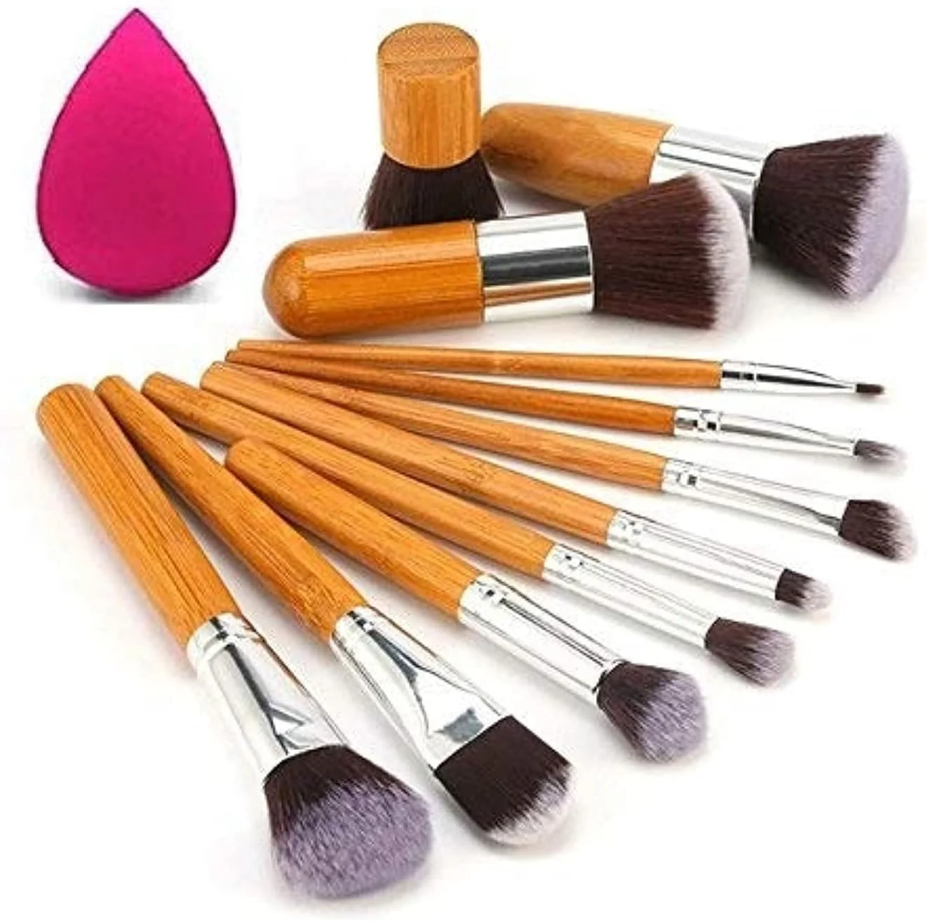 ست براش آرایشی کایلی - 11 تکه براش آرایشی حرفه ای بامبو طبیعی، شامل براش های فونداسیون، بلندینگ و ابزار آرایشی - ست براش آرایشی + پد ست براش آرایشی کایلی - 11 تکه براش آرایشی حرفه ای بامبو طبیعی، شامل براش های فونداسیون، بلندینگ و ابزار آرایشی - ست براش آرایشی + پد