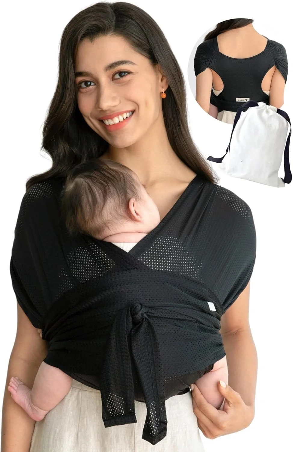 آغوشی نوزاد MAKINGTEC، پارچه توری تابستانی، سبک و قابل تنفس، استفاده آسان، بدون نیاز به دست، دارای قابلیت جذب رطوبت، نرم و ایده آل برای نوزادان و کودکان زیر 20 کیلوگرم (مشکی)