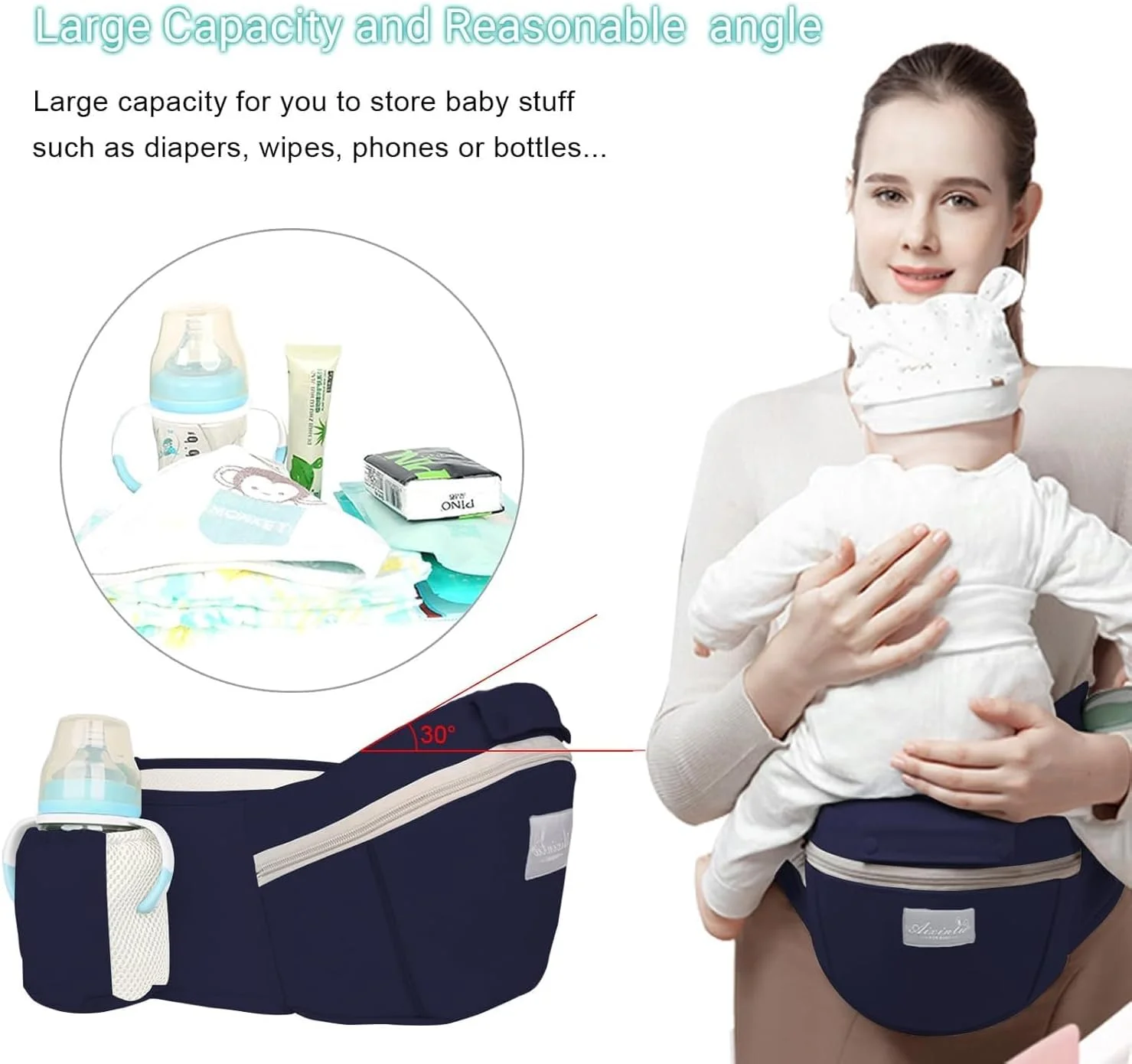 آغوشی نوزاد تا نوپا لومشو، آغوشی چند منظوره 9 در 1 با نشیمنگاه برای تمام فصول، کوله پشتی نوزاد برای نوزاد، کودک، آغوشی نوزاد (آبی)