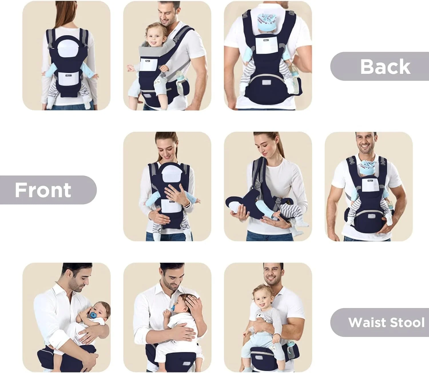 آغوشی نوزاد تا نوپا لومشو، آغوشی چند منظوره 9 در 1 با نشیمنگاه برای تمام فصول، کوله پشتی نوزاد برای نوزاد، کودک، آغوشی نوزاد (آبی)