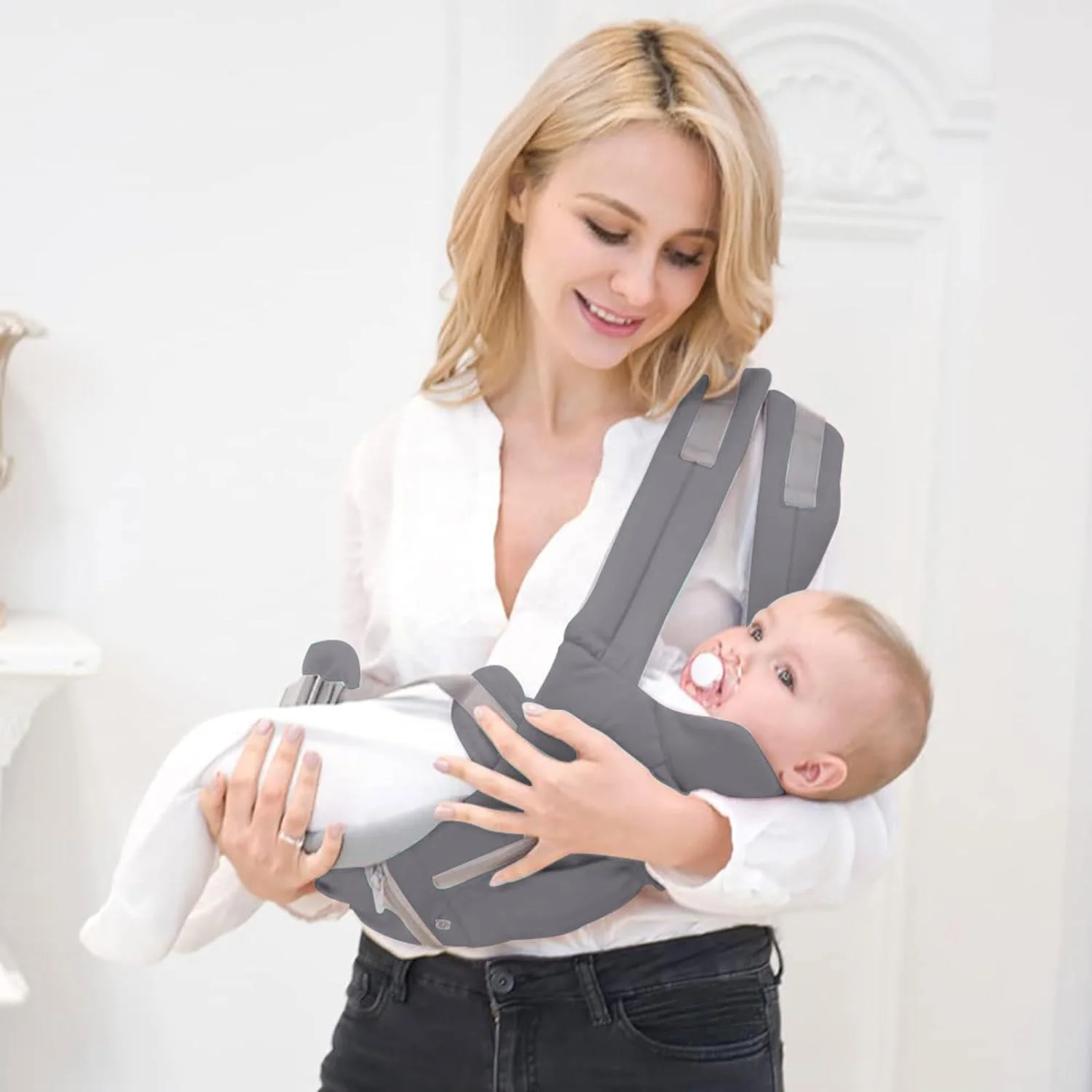 آغوشی نوزاد OYDAS، نگهدارنده نوزاد، صندلی کمری نوزاد، آغوشی همه کاره، پنبه ای، سبک و قابل تنفس، آغوشی قابل تنظیم، ارگونومیک، مناسب برای نوزادان تازه متولد شده و نوزادان بزرگتر (خاکستری-1)