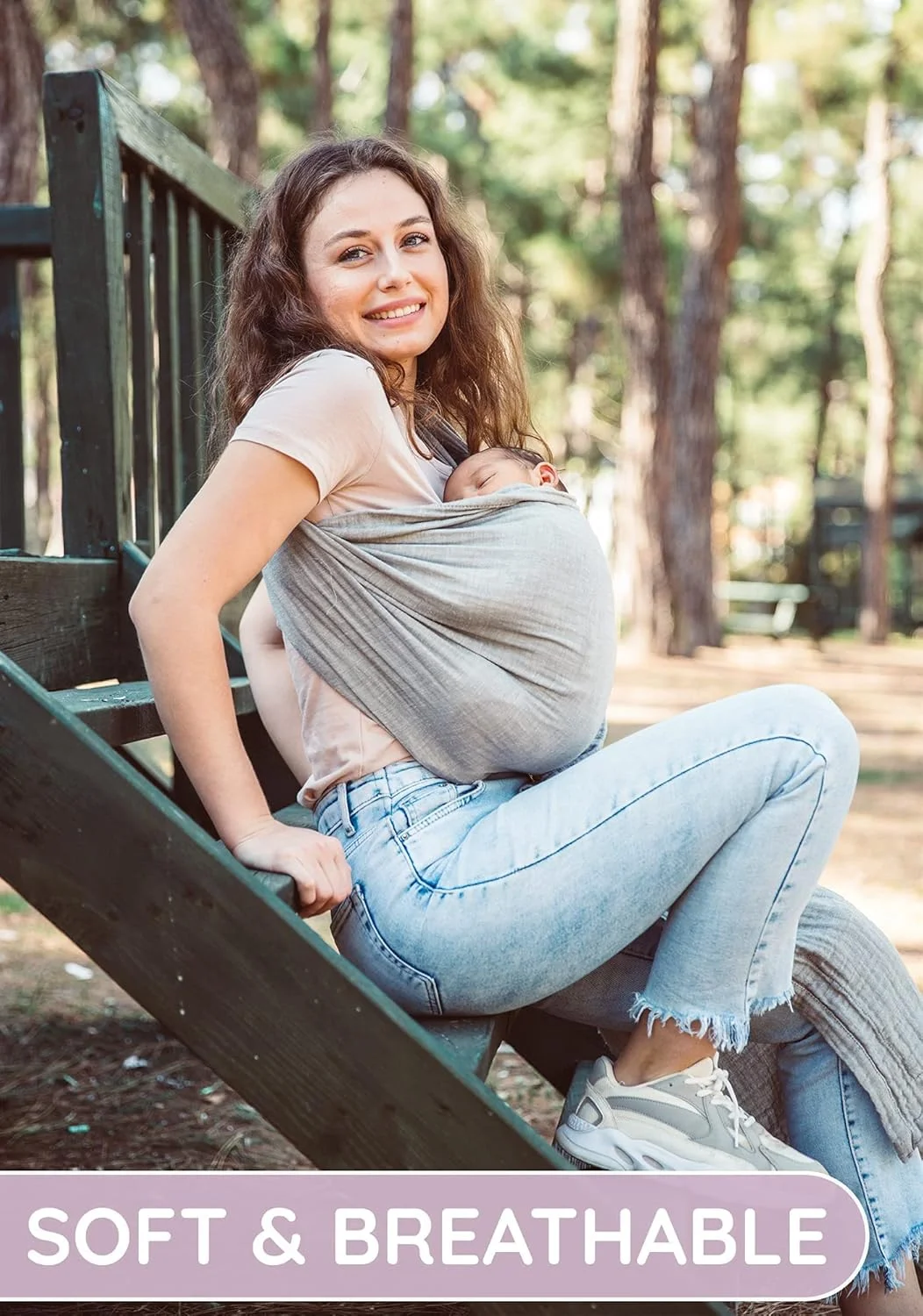 آغوشی نوزاد و حلقه ای MAKINGTEC - آغوشی پارچه ای نخی برای نوزادان و کودکان نوپا (خاکستری)