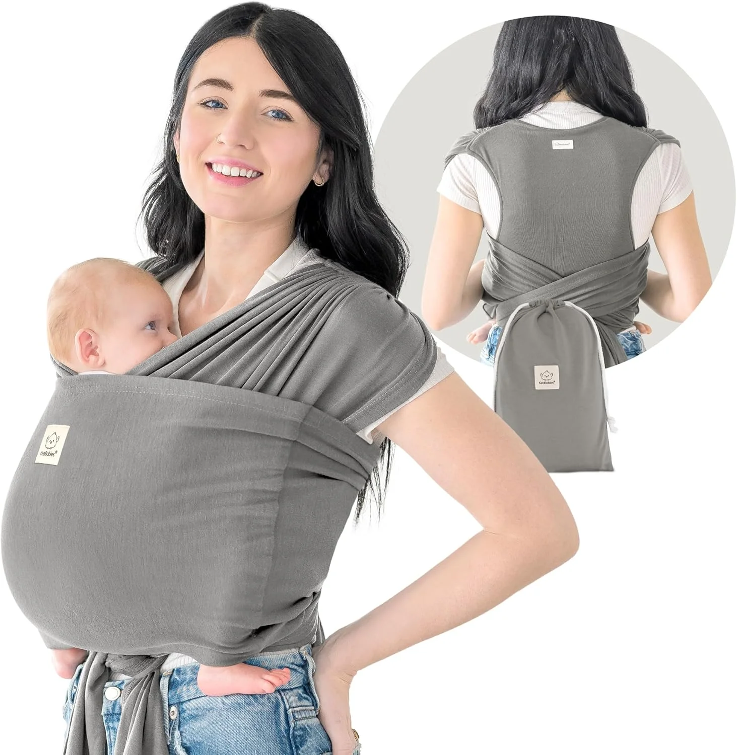 آغوشی نوزاد کیبابیز مدل D-Lite - آغوشی آسان پوش، قابل تنظیم از نوزادی تا نوپایی، نگهدارنده آغوشی حلقه ای (گرافیت)