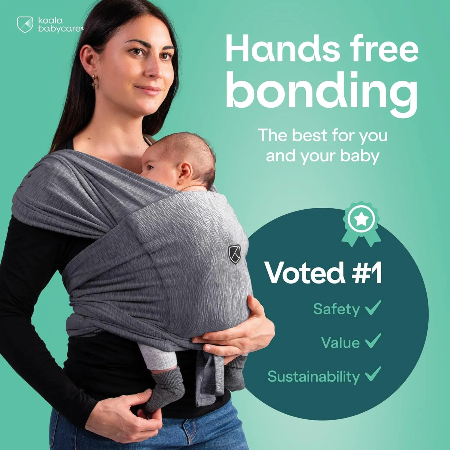 آغوشی نوزاد کوالا بیبی کر، استفاده آسان، قابل تنظیم، مناسب برای هر دو جنس - آغوشی چند منظوره نوزاد تا 9 کیلوگرم - ذغالی - طراحی ثبت شده KBC®