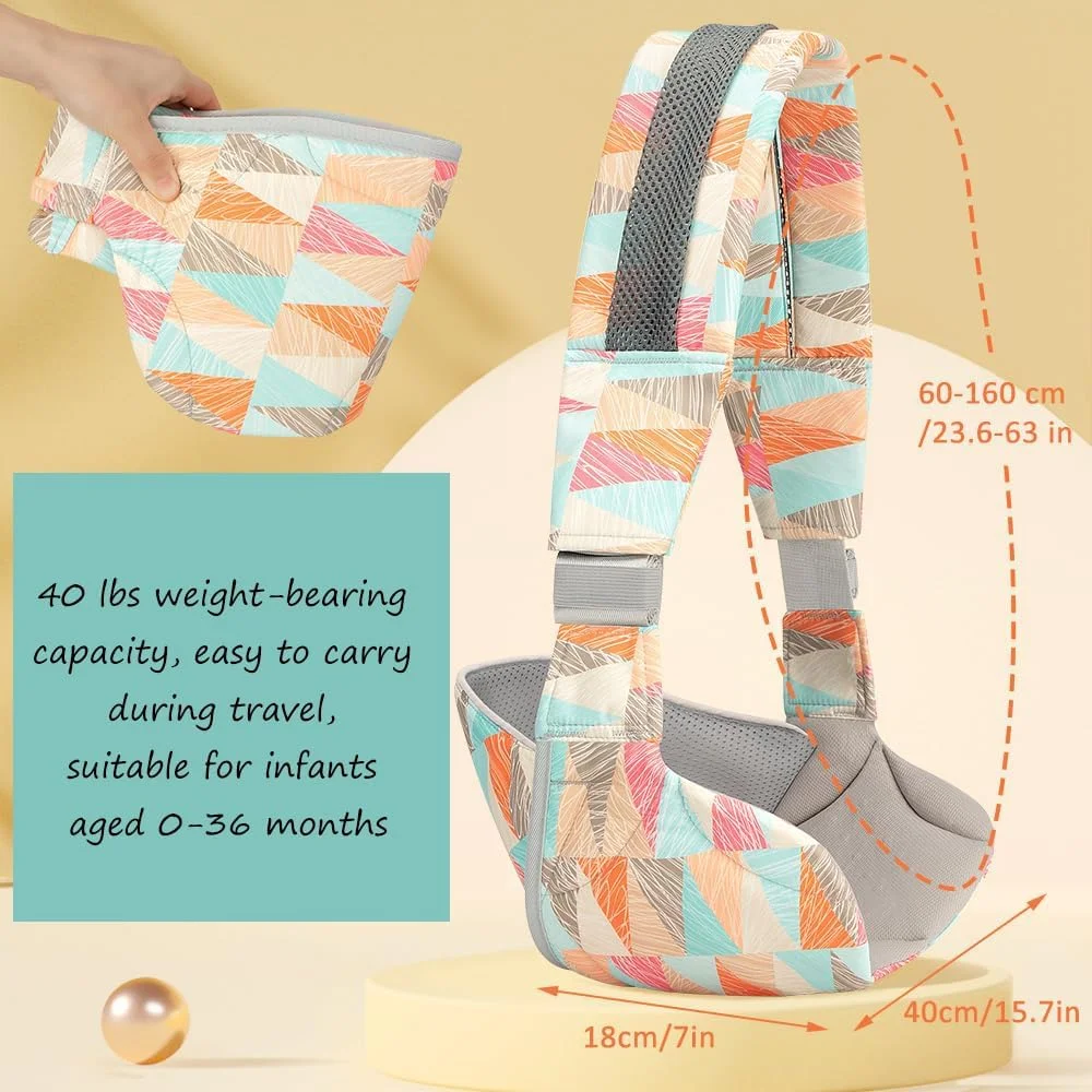 LBOYLOVE® آغوشی نوزاد یک طرفه قابل تنظیم، سبک و توری تنفسی به همراه صندلی نشیمن قابل حمل (طرح برگ)