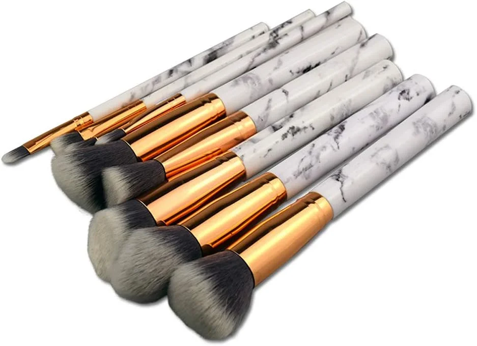 ست برس آرایشی کواندار ام ایکس با طرح مرمر، برس های آرایشی ممتاز مصنوعی برای کرم پودر، سایه چشم، کانتور و صورت، مناسب دختران (سفید مرمری) قابل حمل