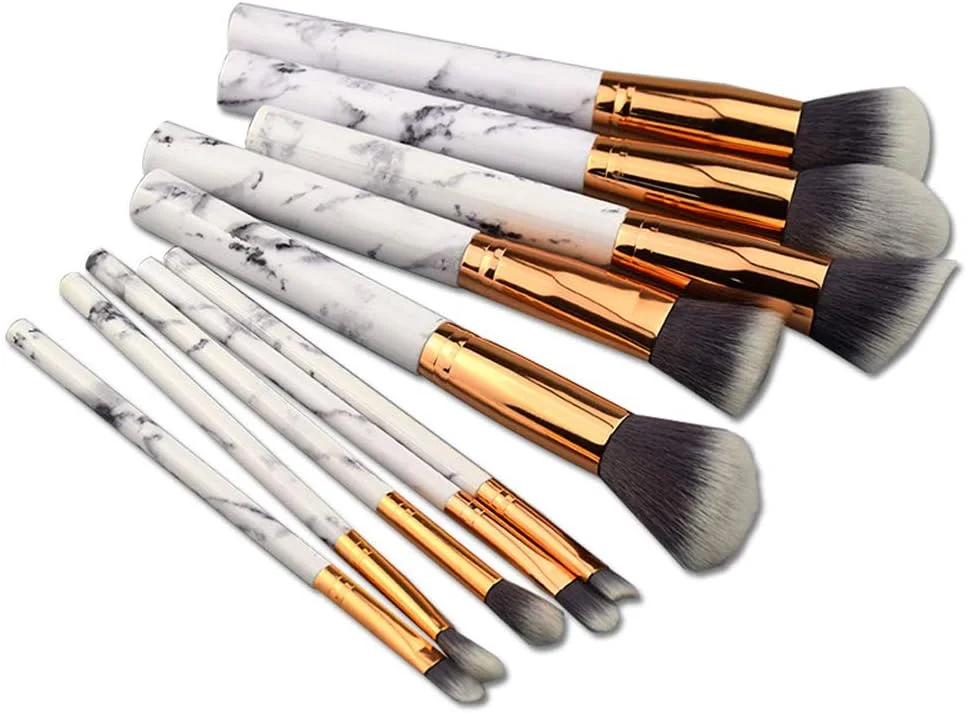 ست برس آرایشی کواندار ام ایکس با طرح مرمر، برس های آرایشی ممتاز مصنوعی برای کرم پودر، سایه چشم، کانتور و صورت، مناسب دختران (سفید مرمری) قابل حمل