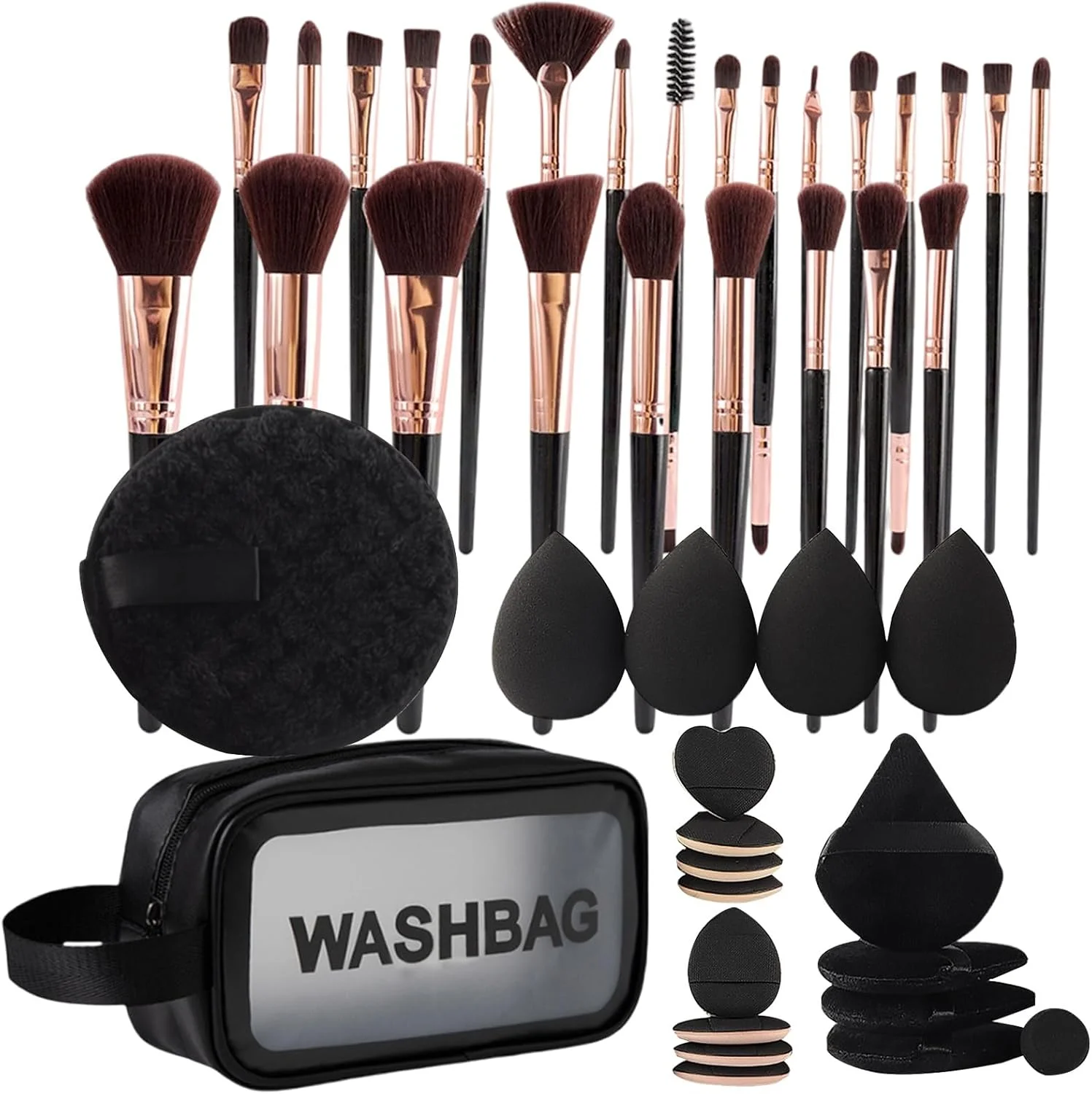 ست براش آرایشی مسافرتی kinrguiyuez، ست کامل 47 تکه براش آرایشی، بلندر آرایش صورت حرفه ای، اسفنج های آرایش چشم، پودر پاف برای زنان و دختران ست براش آرایشی مسافرتی kinrguiyuez، ست کامل 47 تکه براش آرایشی، بلندر آرایش صورت حرفه ای، اسفنج های آرایش چشم، پودر پاف برای زنان و دختران