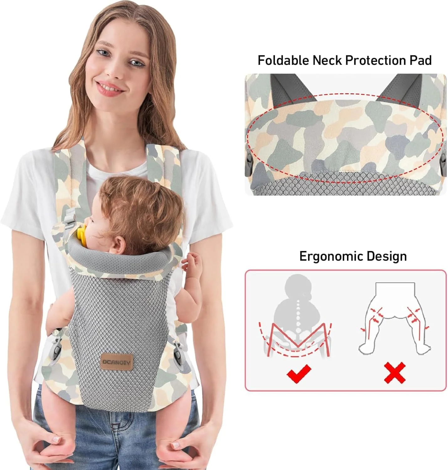 آغوشی نوزاد جورونب، آغوشی قابل تنظیم با پشتیبانی کمری، آغوشی کودک تنفسی و مناسب برای تمام حالات نوزاد و کودک نوپا، آغوشی نوزاد سبک و راحت برای 3 تا 20 کیلوگرم (رنگی)