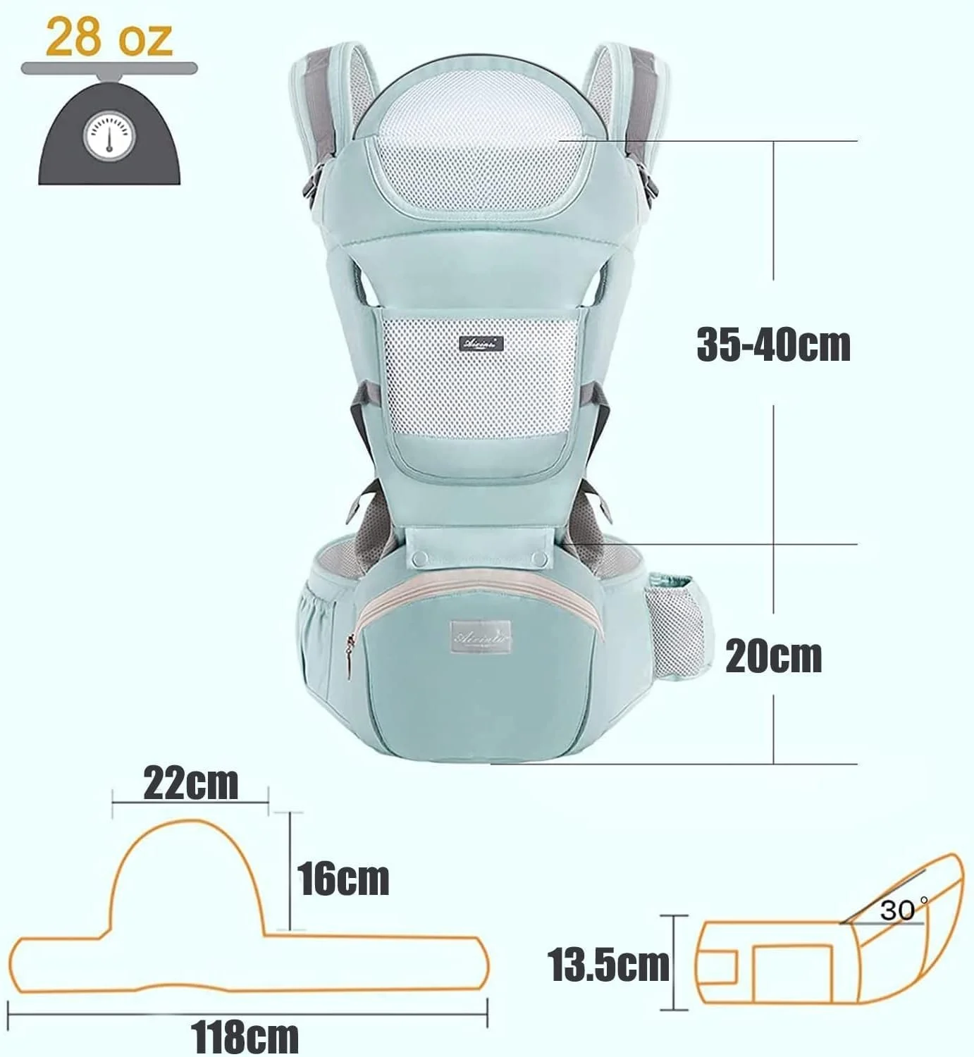 آغوشی نوزاد جورانب با نشیمنگاه، آغوشی کوله پشتی چند منظوره 9 در 1، راحت، تنفس پذیر، استفاده آسان با عملکرد ذخیره سازی، مناسب برای نوزادان 0-36 ماهه (خاکستری)