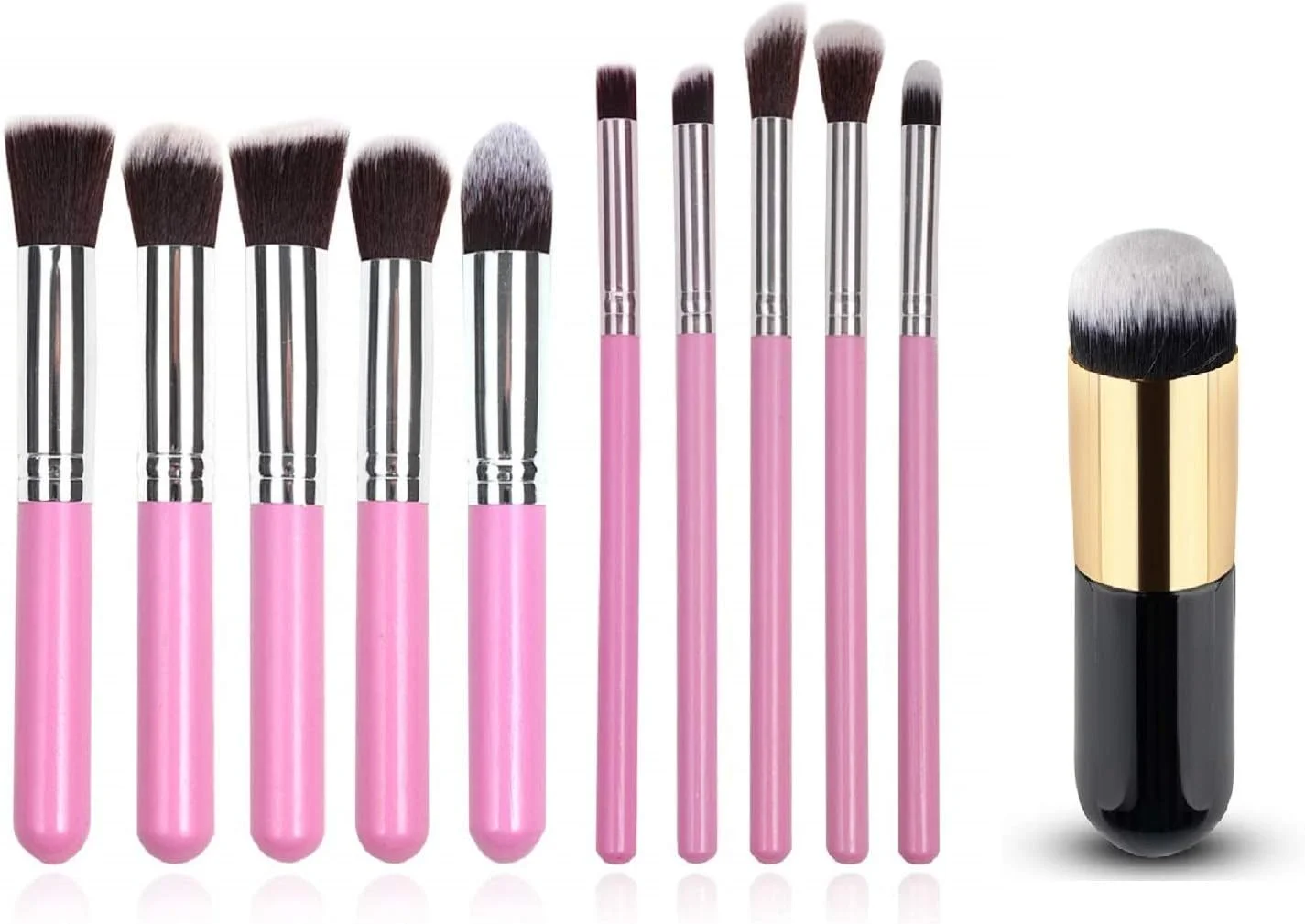 مجموعه برس آرایشی سایه چشم خلنی فاندیشن، صورتی (مجموعه 10 عددی) به همراه برس کرم پودر مشکی مجموعه برس آرایشی سایه چشم خلنی فاندیشن، صورتی (مجموعه 10 عددی) به همراه برس کرم پودر مشکی