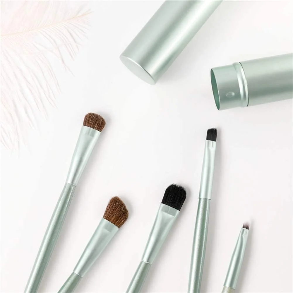 ست برس آرایشی چشم مسافرتی کوچک خزنا، شامل برس سایه چشم، خط چشم، ابرو و لب، ابزار آرایشی، برس آرایشی چشم با کیفیت، برس خط چشم، برس زاویه دار (سبز، 5 عدد در هر ست)