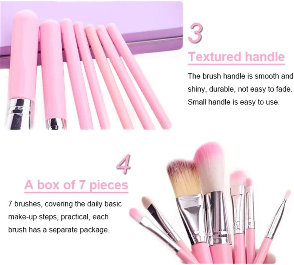 ست کامل برس آرایشی خلنی (ست 7 عددی برس با جعبه فلزی صورتی) به همراه برس کرم پودر مشکی