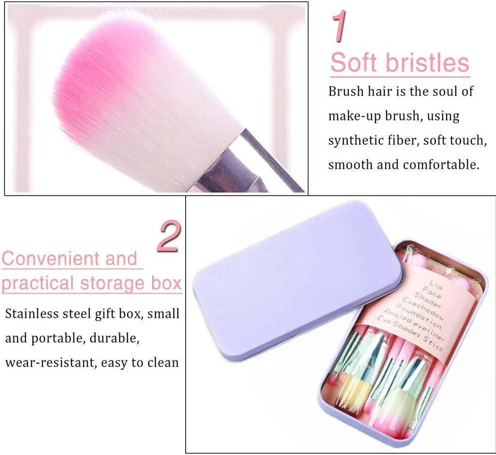 ست کامل برس آرایشی خلنی (ست 7 عددی برس با جعبه فلزی صورتی) به همراه برس کرم پودر مشکی