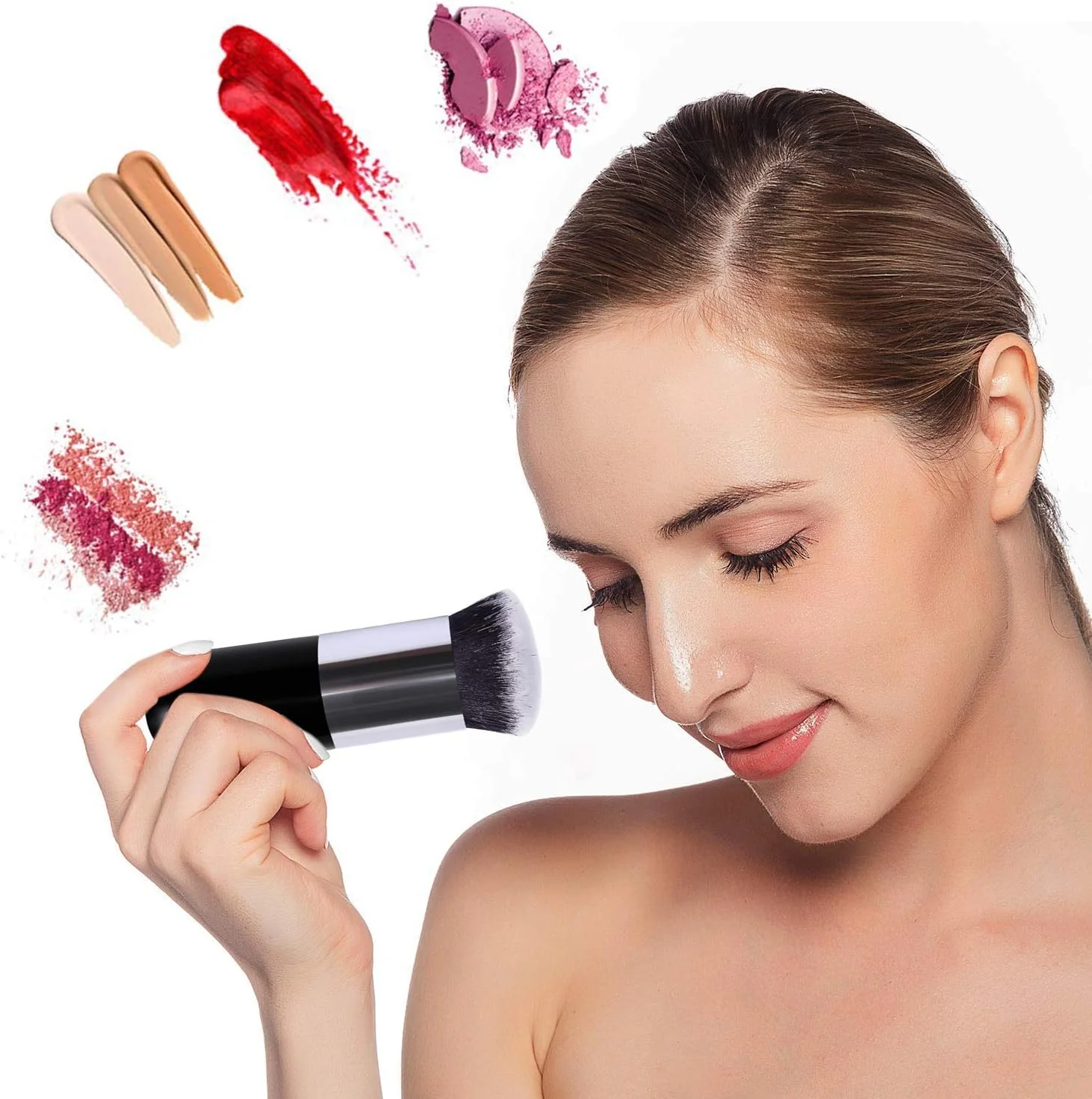 مجموعه براش آرایشی سایه چشم خلنی فاندیشن، صورتی (مجموعه 10 عددی) به همراه براش کرم پودر آبی