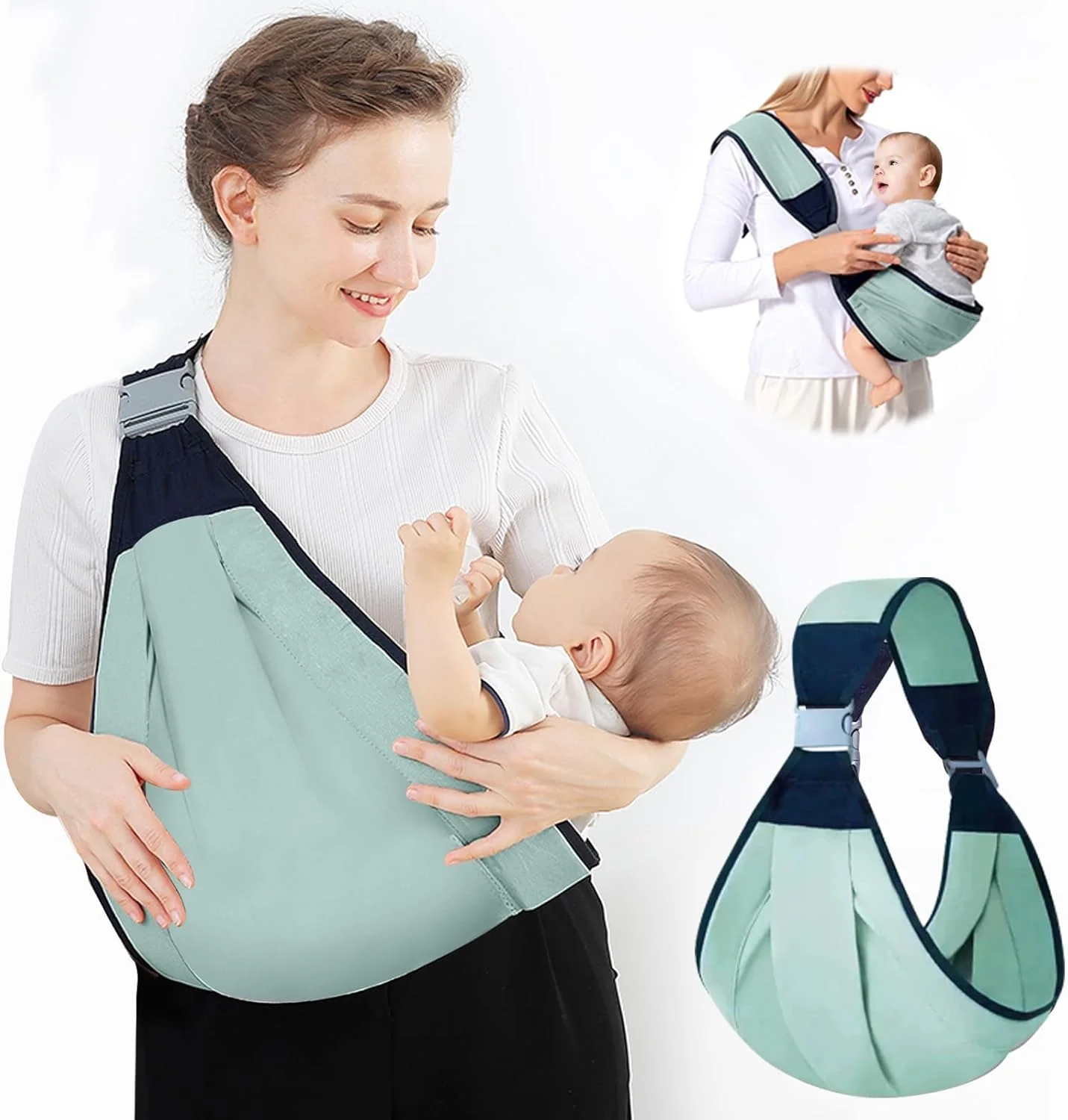 FDTY 1 عدد آغوشی نوزاد ایمن و ارگونومیک، کیف حمل نوزاد چهار فصل، بند صندلی کمری، بند شانه قابل تنظیم، برای نوزاد تازه متولد شده (سبز)