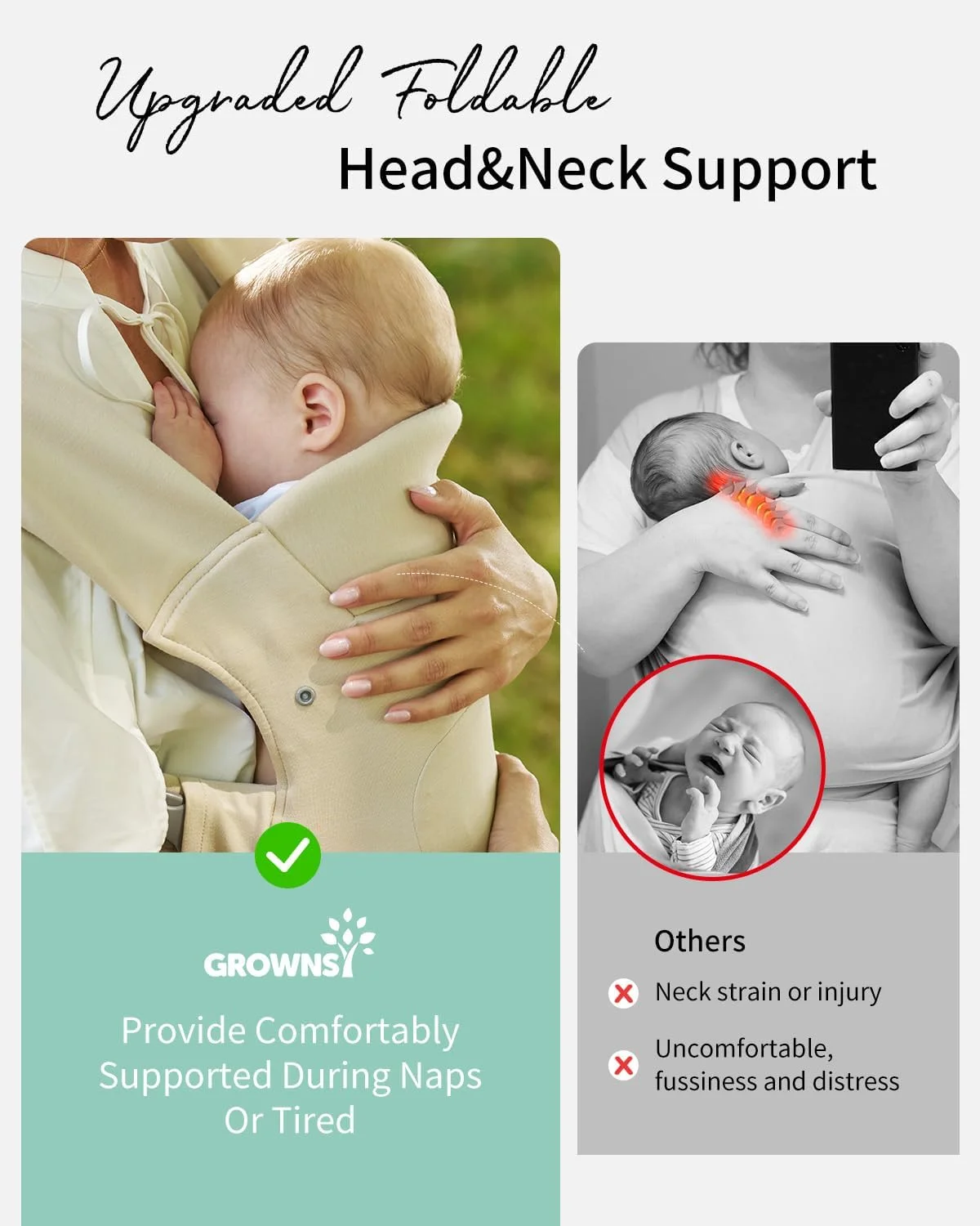 آغوشی نوزاد تا نوپا GROWNSY، آغوشی راحت نوزاد، آغوشی ارگونومیک نوزاد با پشتیبانی سر، کرم