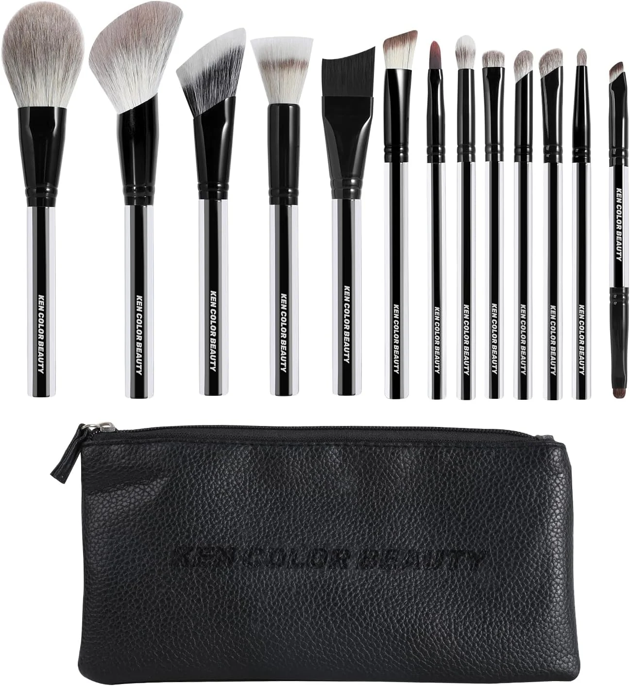 ست برس آرایشی ۱۳ تکه ممتاز کنکالر به همراه کیف مسافرتی چرمی PU - دسته اکریلیک با کیفیت، موهای نرم مصنوعی و طبیعی، متراکم و غیر جاذب، برای استفاده بی نقص