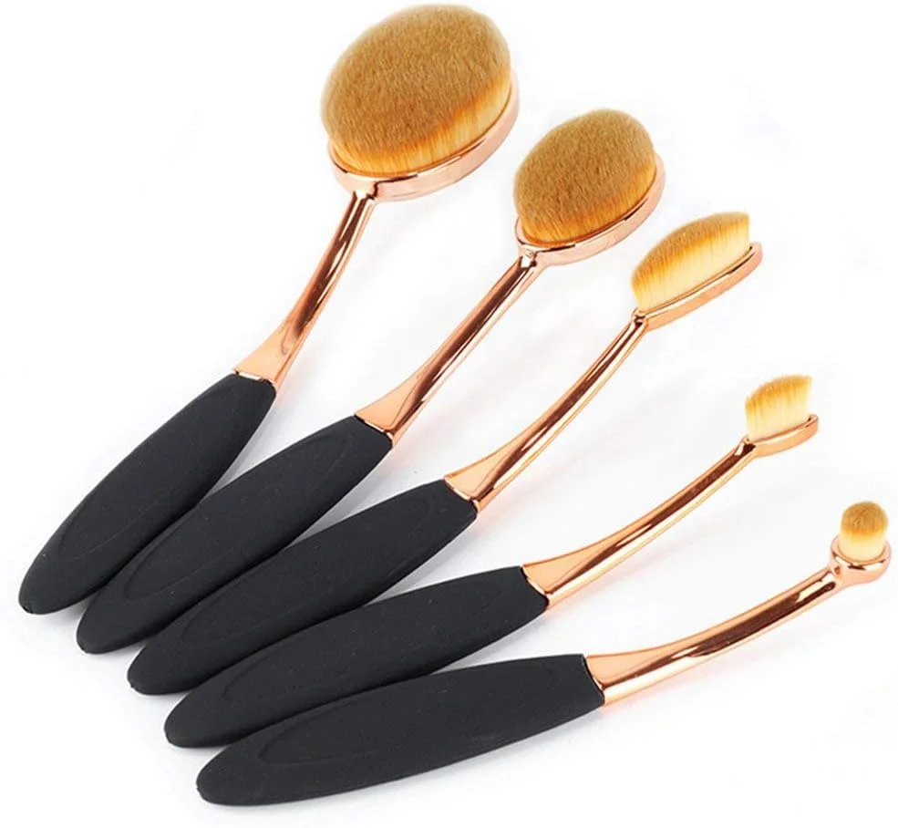 ست براش آرایشی 5 تکه KASTWAVE، براش کرم پودر بیضی، براش های آرایشی مسواکی، براش های آرایشی فوق العاده نرم و شیک