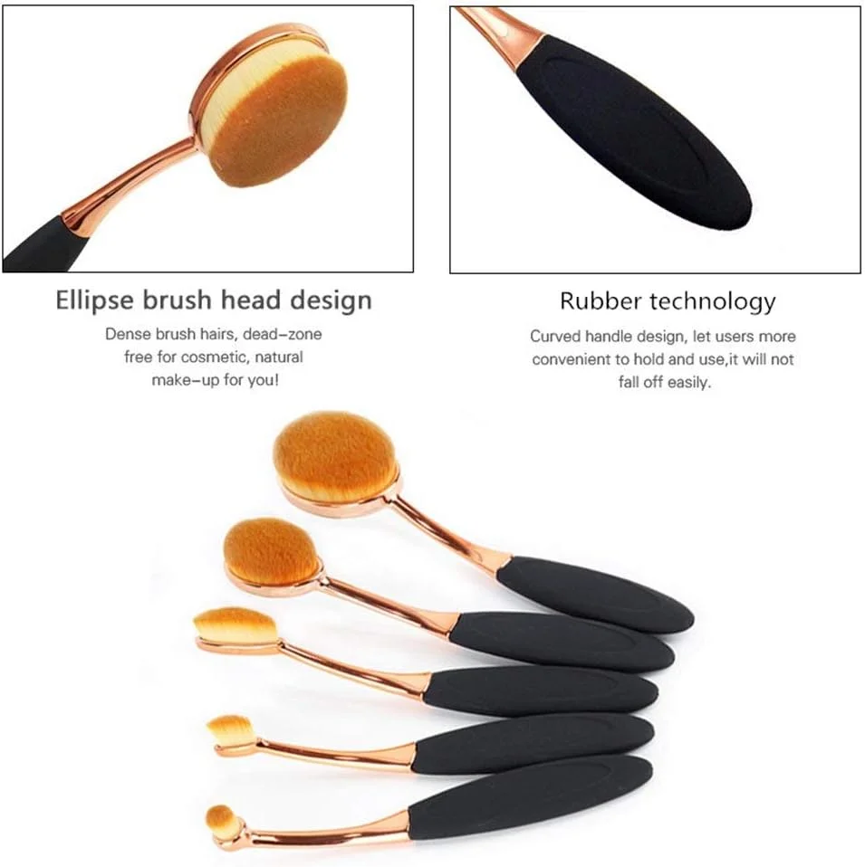 ست براش آرایشی 5 تکه KASTWAVE، براش کرم پودر بیضی، براش های آرایشی مسواکی، براش های آرایشی فوق العاده نرم و شیک