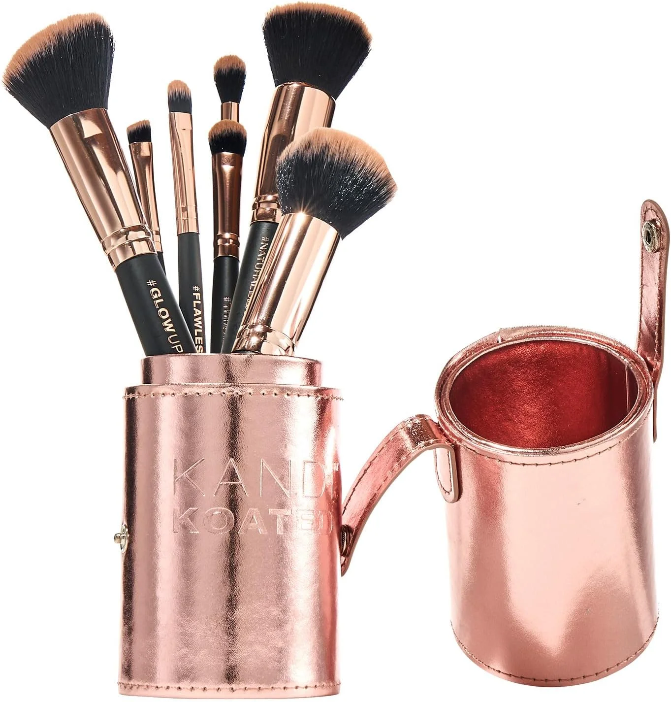 Kandi Koated Makeup Brushes Set with Faux Leather Travel Case [Rose Gold] Synthetic Makeup Brush Kit with Daily Affirmations by Kandi Burruss | Cruelty-Free | Beauty & Makeup