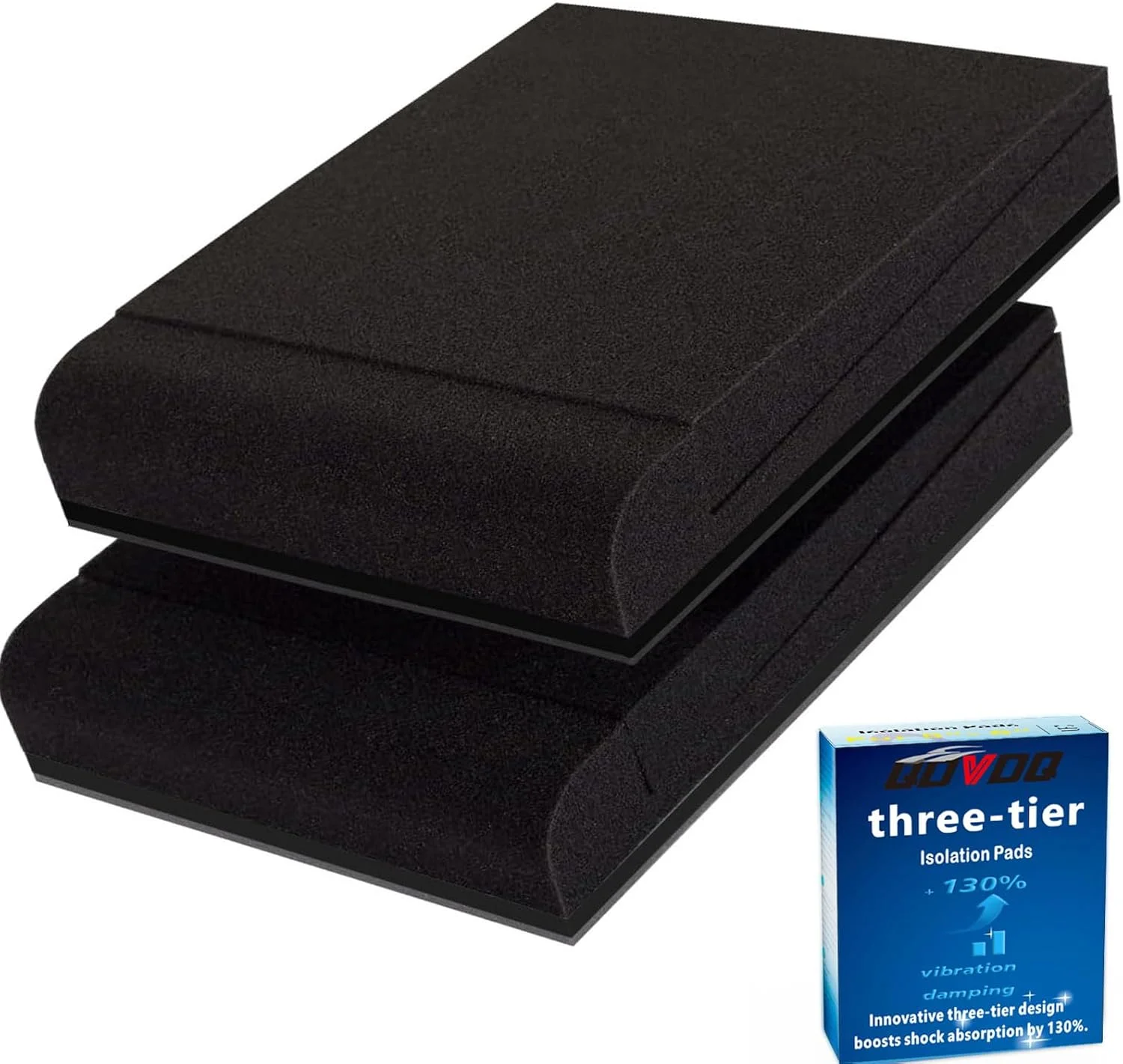 QDVDQ 2 Pack Studio Monitor Isolation Pads, Innovative 3-Layer Construction, Acoustic Speaker Isolation Pads, Angled Speaker Foam Stand, High Density Acoustic Foam, for 5-6 inch Speakers