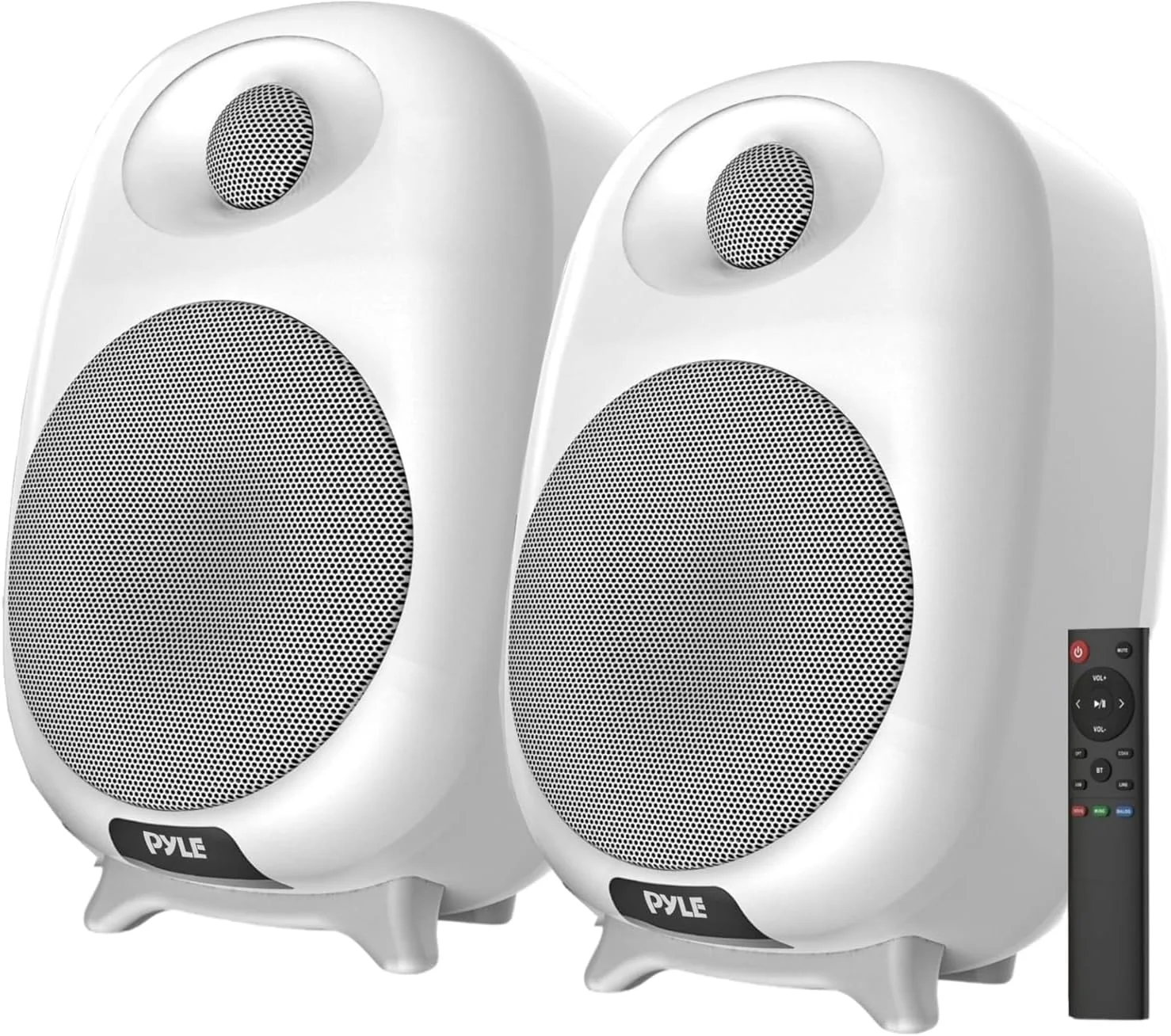 ست اسپیکر مانیتور بلوتوثی قفسه کتابی PyleUsa HiFi 60W، ورودی اپتیکال RCA، قابل تنظیم Bass/Treble، بیس عمیق، 3 حالت صوتی، سیستم استریو رومیزی کامپیوتر استودیویی، کنترل از راه دور، سفید - PBKSR40WT