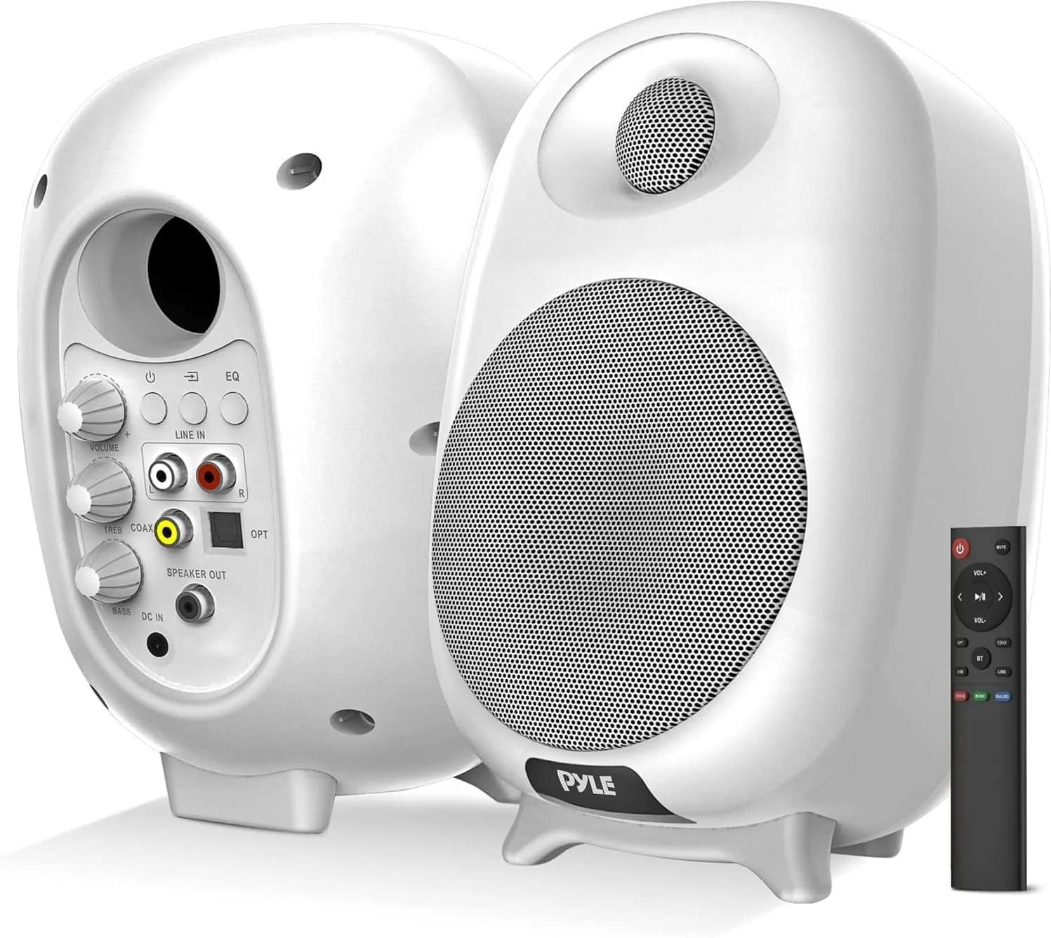 ست اسپیکر مانیتور بلوتوثی قفسه کتابی PyleUsa HiFi 60W، ورودی اپتیکال RCA، قابل تنظیم Bass/Treble، بیس عمیق، 3 حالت صوتی، سیستم استریو رومیزی کامپیوتر استودیویی، کنترل از راه دور، سفید - PBKSR40WT ست اسپیکر مانیتور بلوتوثی قفسه کتابی PyleUsa HiFi 60W، ورودی اپتیکال RCA، قابل تنظیم Bass/Treble، بیس عمیق، 3 حالت صوتی، سیستم استریو رومیزی کامپیوتر استودیویی، کنترل از راه دور، سفید - PBKSR40WT