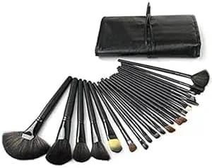 Kalies Beauty. ست براش آرایشی ae برای کرم پودر و سایه چشم، 24 تکه با کیف چرمی (مشکی)