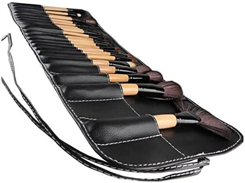 Kalies Beauty. ست براش آرایشی ae برای کرم پودر و سایه چشم، 24 تکه با کیف چرمی (مشکی)