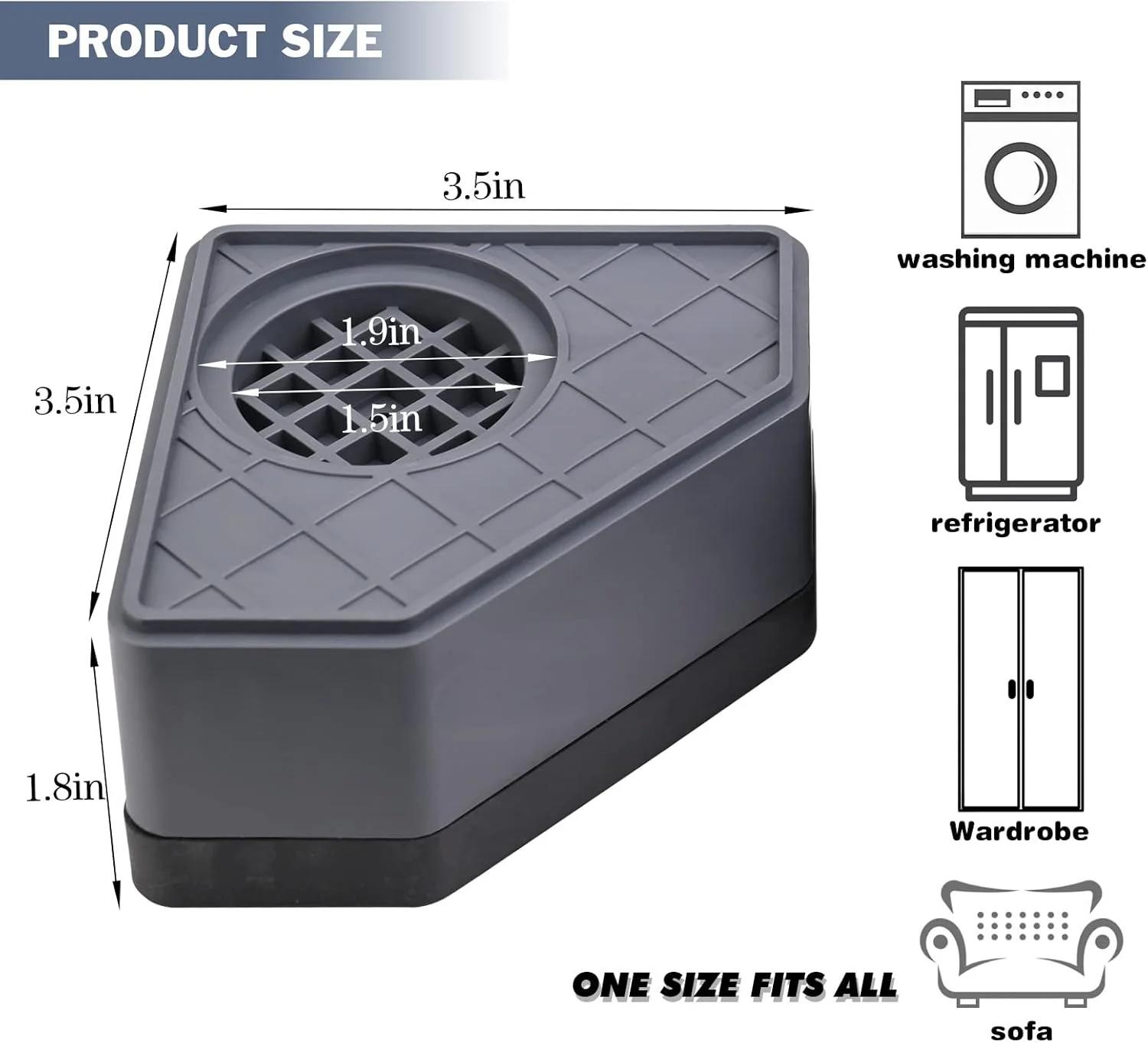 پدهای ضد لرزش Actvty، پدهای پایه ماشین لباسشویی، تشک ضد لغزش و ضد ضربه و کاهش صدا برای پشتیبانی از ماشین لباسشویی و خشک کن، محافظ پایه، مجموعه 4 عددی