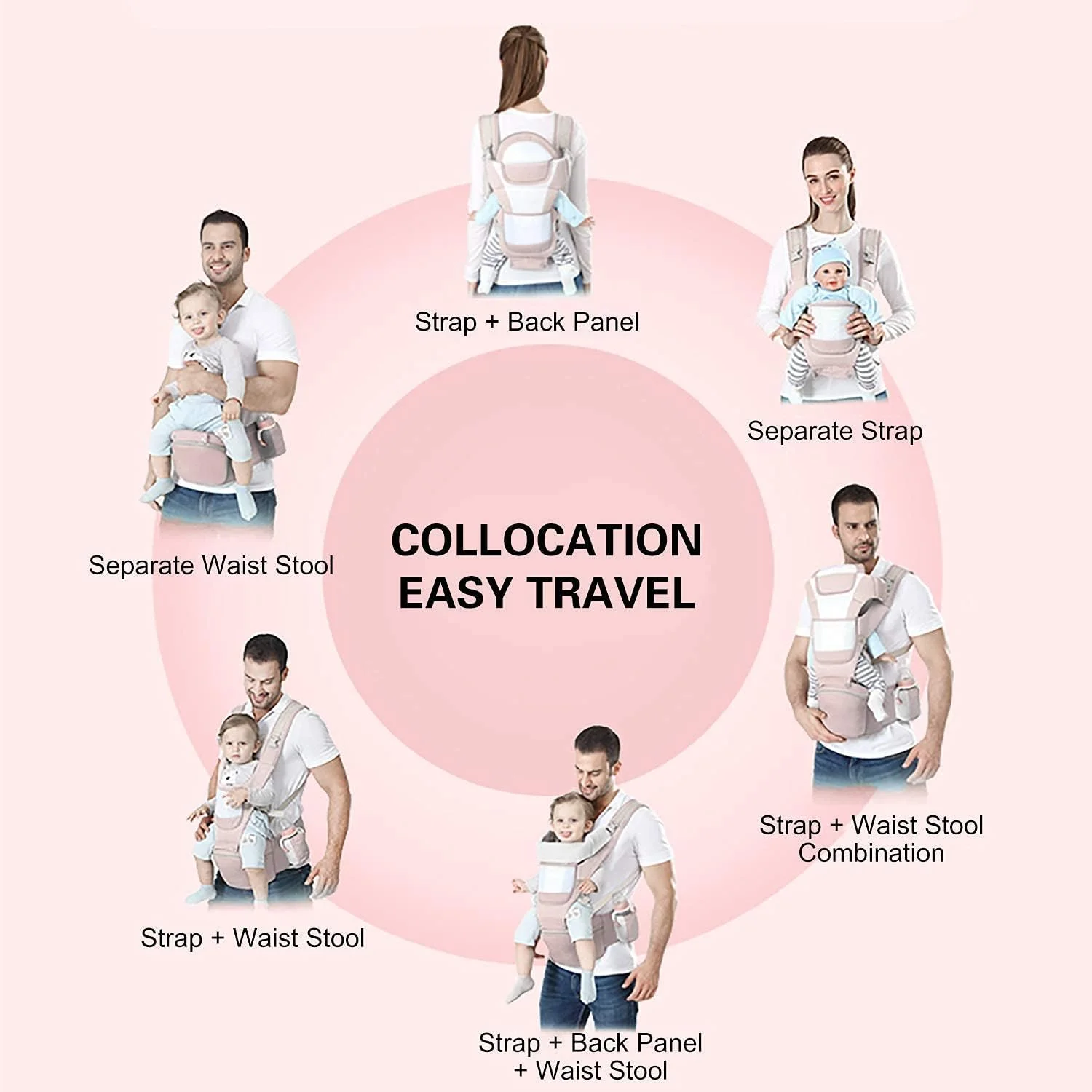 آغوشی نوزاد چند منظوره Coolbaby، صندلی کمری، مناسب برای نوزادان 0 تا 36 ماهه، 6 حالت حمل، سایز قابل تنظیم، بسیار مناسب برای پیاده روی و خرید، صورتی آغوشی نوزاد چند منظوره Coolbaby، صندلی کمری، مناسب برای نوزادان 0 تا 36 ماهه، 6 حالت حمل، سایز قابل تنظیم، بسیار مناسب برای پیاده روی و خرید، صورتی