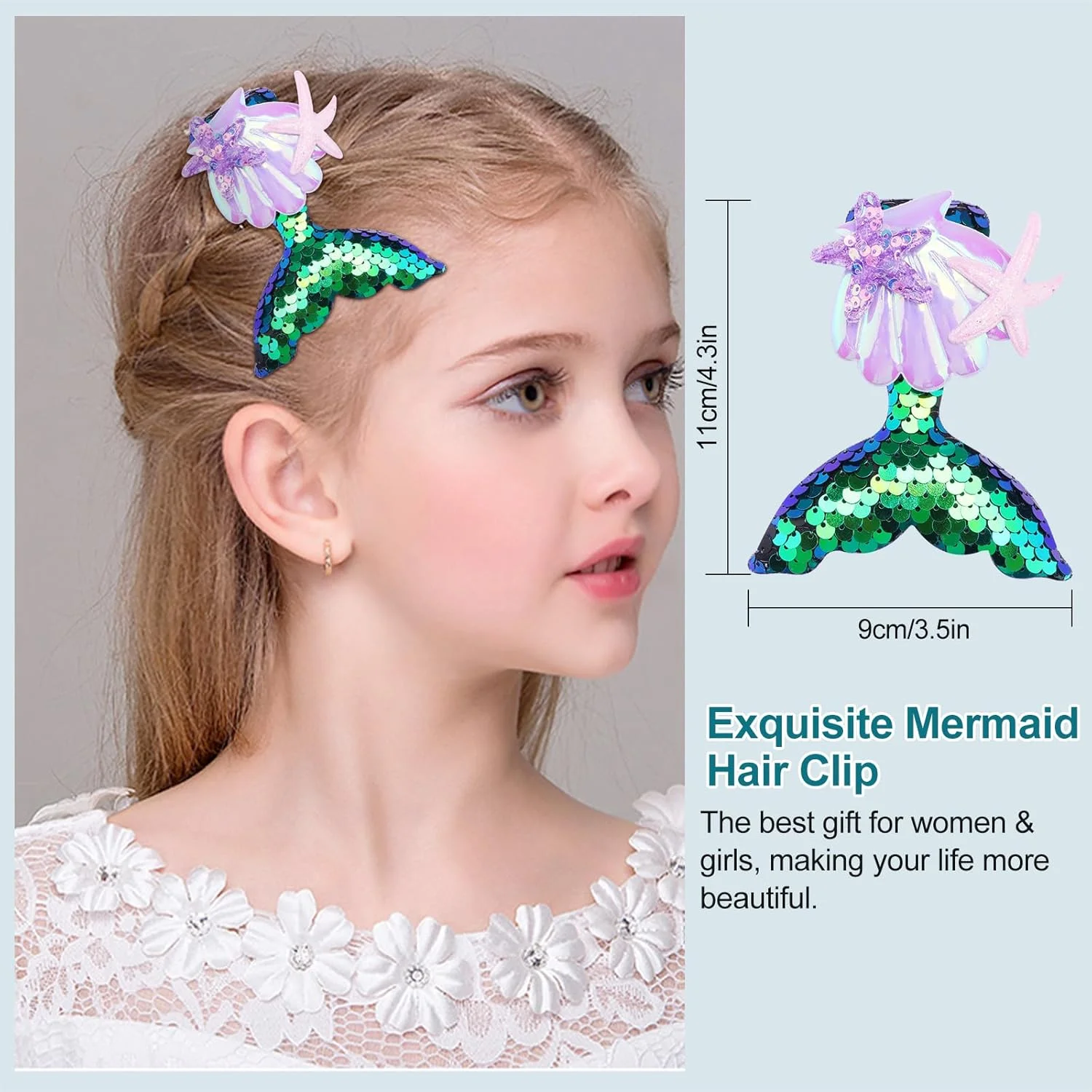 ست برس آرایشی 12 تکه JIEZRIN به همراه گیره موی پری دریایی، ست برس لوازم آرایشی زنانه شامل برس کرم پودر، پودر، کرم، سایه ابرو، خط چشم، رژگونه، کانسیلر و مناسب آرایش کودکان و دختران برای کریسمس