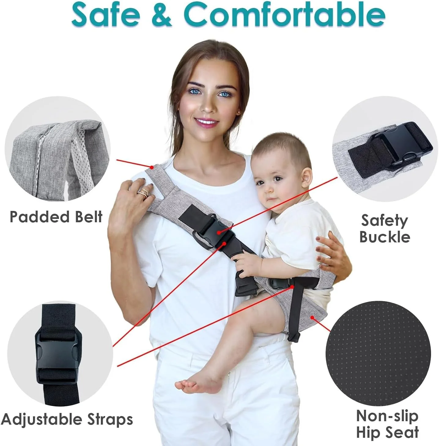 آغوشی نوزاد آزونی، آغوشی کودک با استفاده آسان برای کودکان نوپا، بند قابل تنظیم، لایه نرم، نشیمنگاه ضد لغزش برای نوزادان و کودکان نوپا (3-20 کیلوگرم، 6-48 ماه)