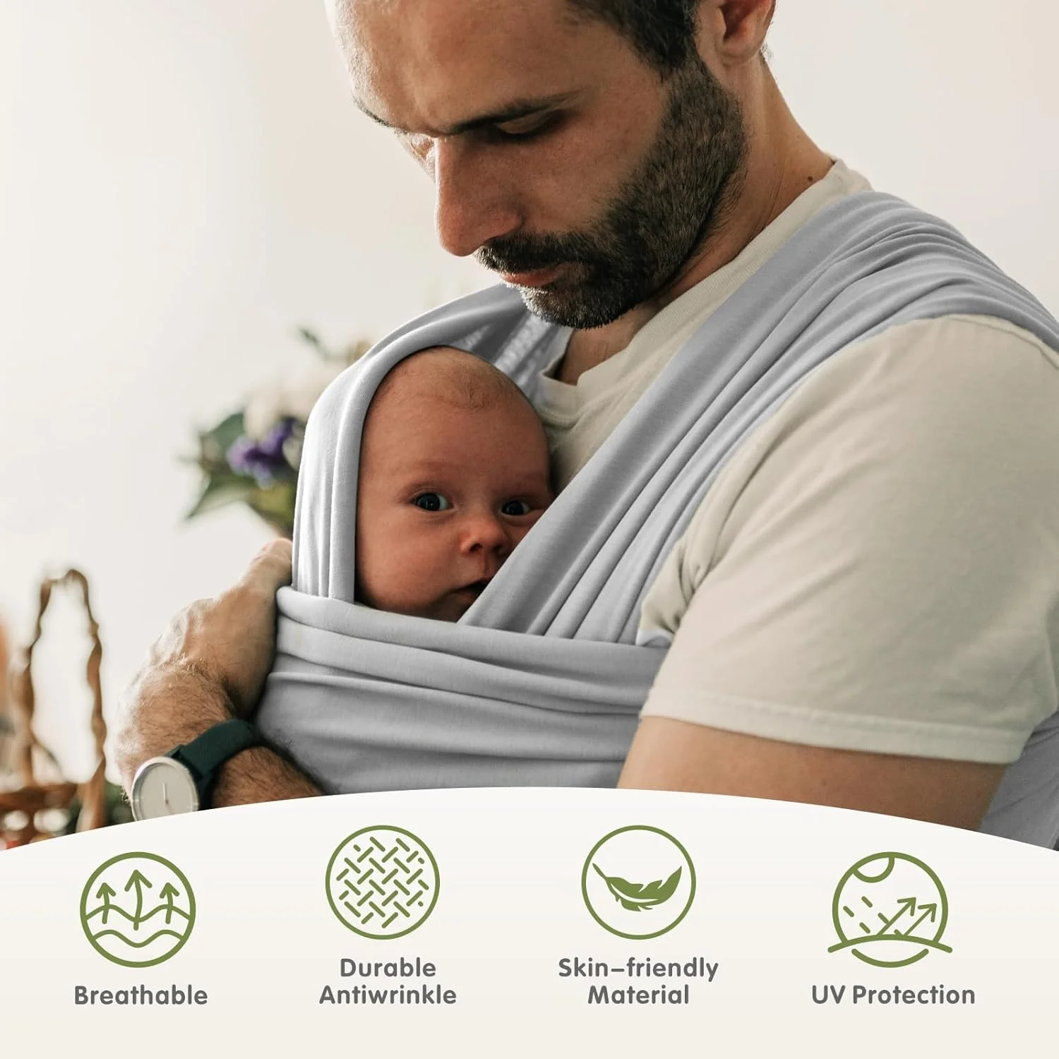 آغوشی نوزاد - آغوشی پارچه ای نوزاد برای همه - آغوشی نوزاد راحت و قابل تنفس با کاربردهای متنوع - آغوشی نوزاد برای آزاد کردن دست ها - آغوشی نوزاد برای نوزادان تازه متولد شده - خاکستری روشن