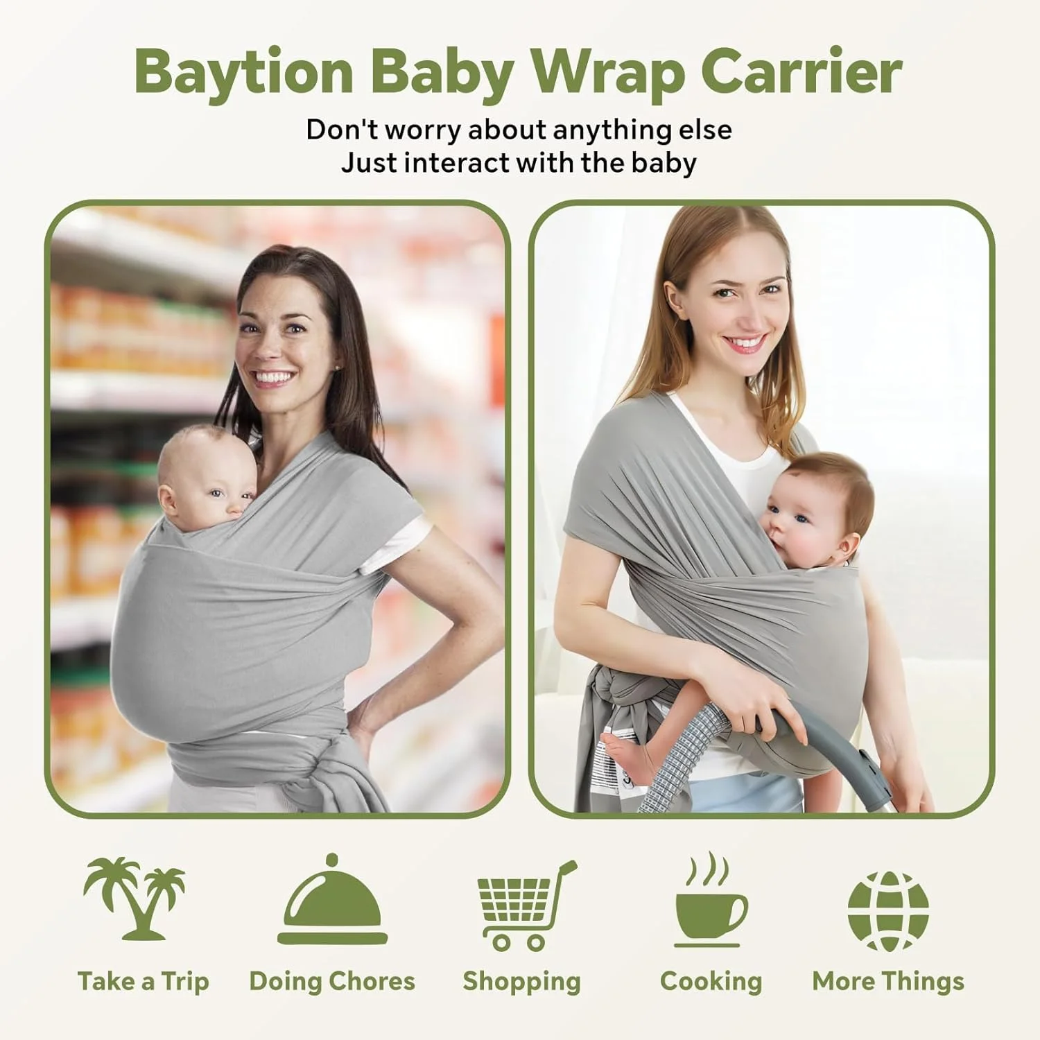 آغوشی نوزاد - آغوشی پارچه ای نوزاد برای همه - آغوشی نوزاد راحت و قابل تنفس با کاربردهای متنوع - آغوشی نوزاد برای آزاد کردن دست ها - آغوشی نوزاد برای نوزادان تازه متولد شده - خاکستری روشن