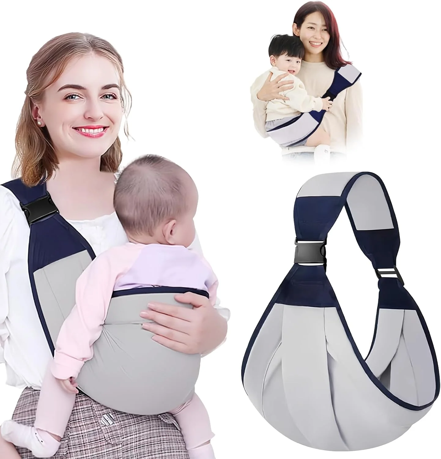 آغوشی نوزاد، آغوشی قابل حمل و تنفسی با قابلیت تنظیم یک طرفه برای نوزاد و کودک نوپا، آغوشی سبک وزن، نرم و ضد لغزش مناسب وزن 3 تا 20 کیلوگرم - خاکستری