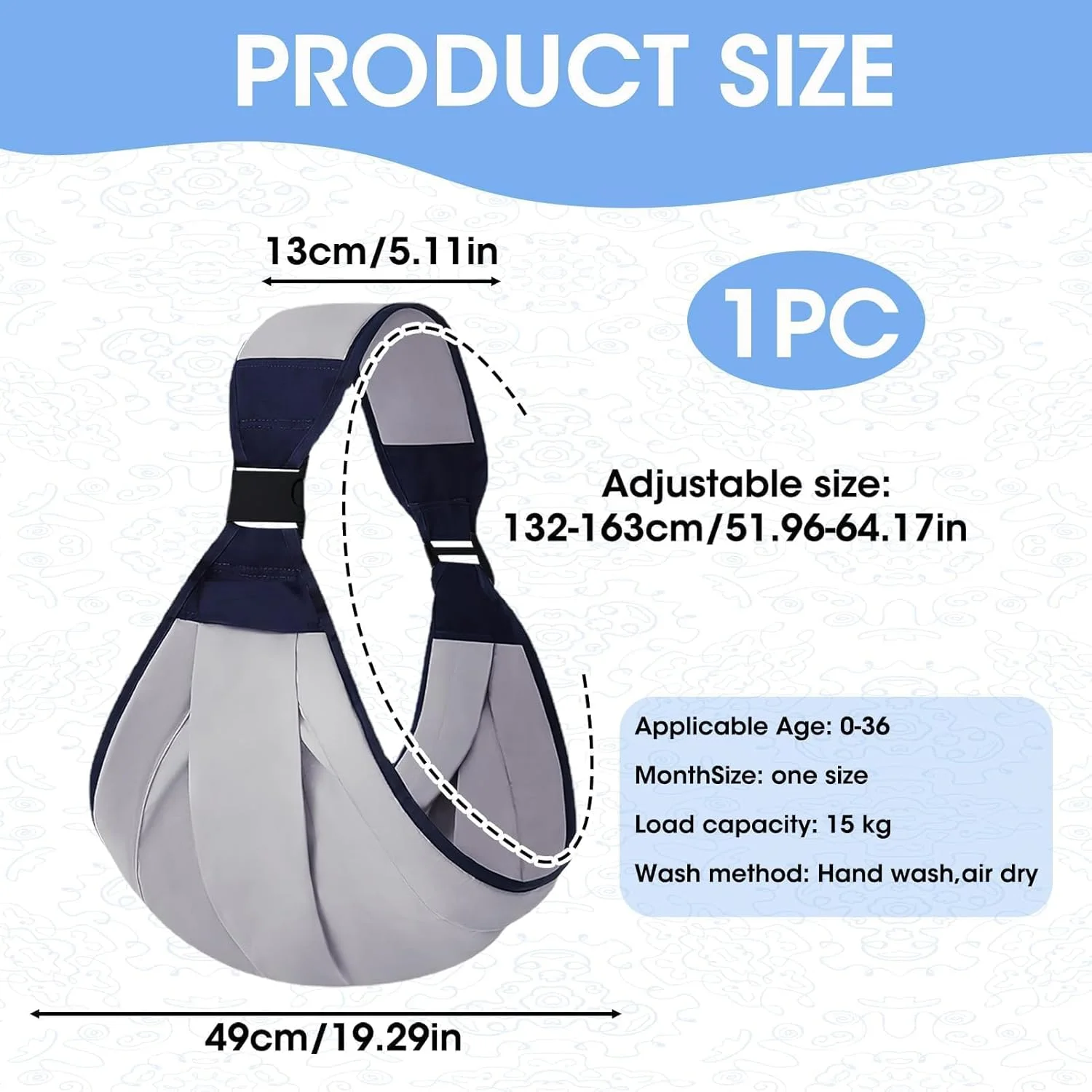 آغوشی نوزاد، حامل کودک نوپا، قابل تنفس، قابل حمل، یک شانه ای، آغوشی کودک نوپا، آغوشی کودک برای حمل، سبک وزن، بند شانه ای نرم، قابل تنظیم، ضد لغزش، ایمن برای نوزاد 0-36 ماهه، خاکستری