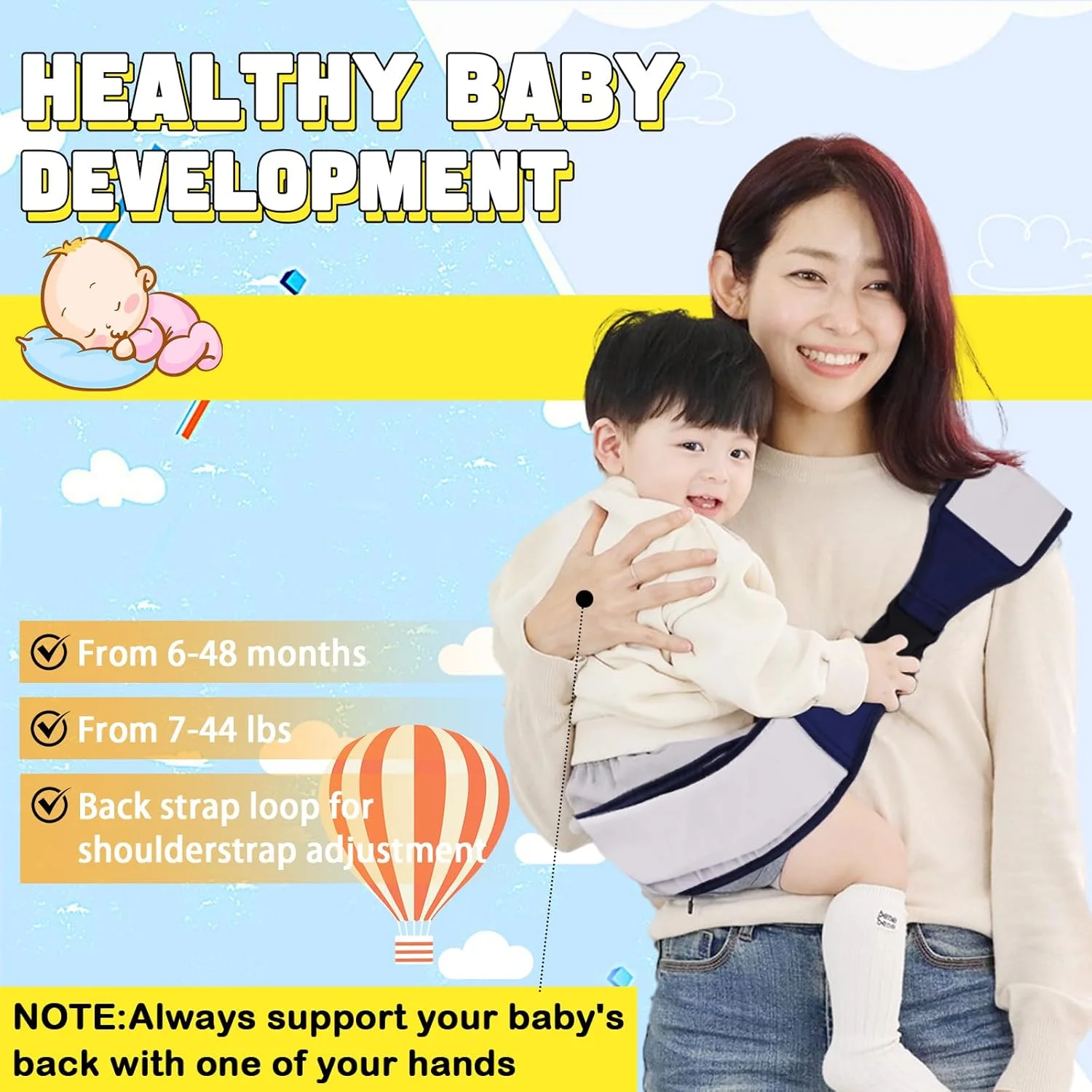 آغوشی نوزاد، آغوشی قابل حمل و تنفسی با قابلیت تنظیم یک طرفه برای نوزاد و کودک نوپا، آغوشی سبک وزن، نرم و ضد لغزش مناسب وزن 3 تا 20 کیلوگرم - خاکستری